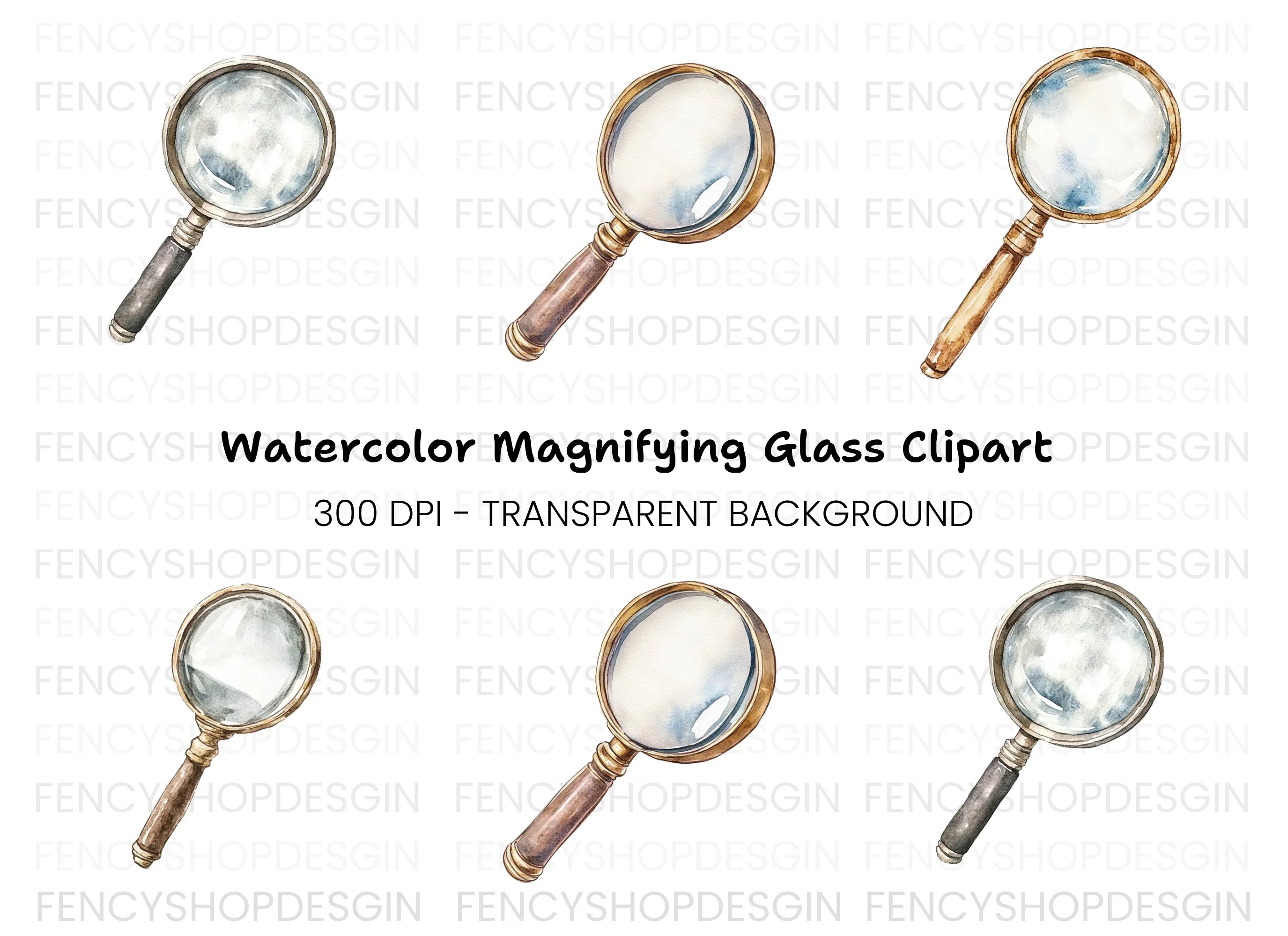 Vintage Magnifying Glass Clipart Bundle