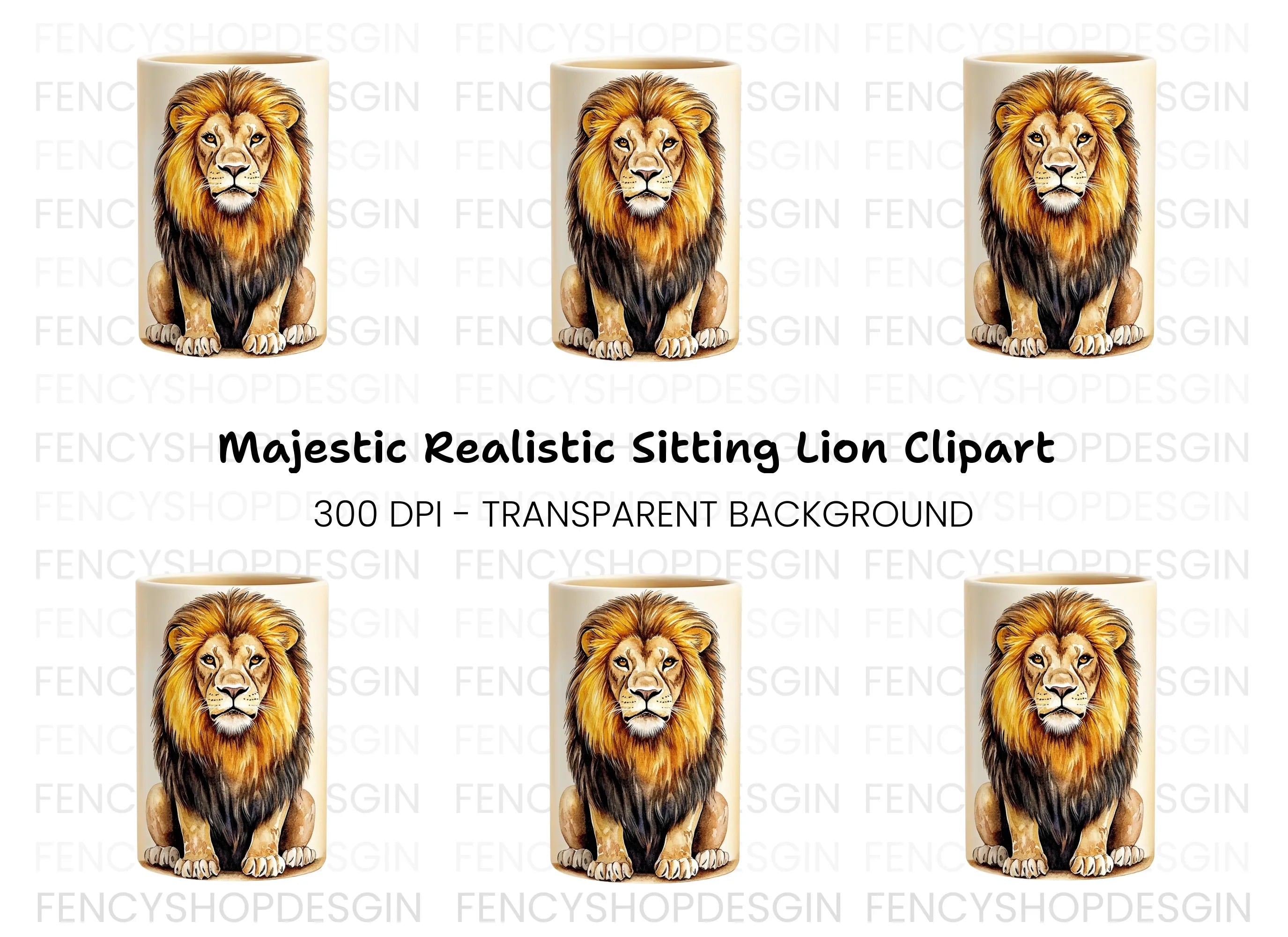 Regal Sitting Lion Illustration Clipart Bundle