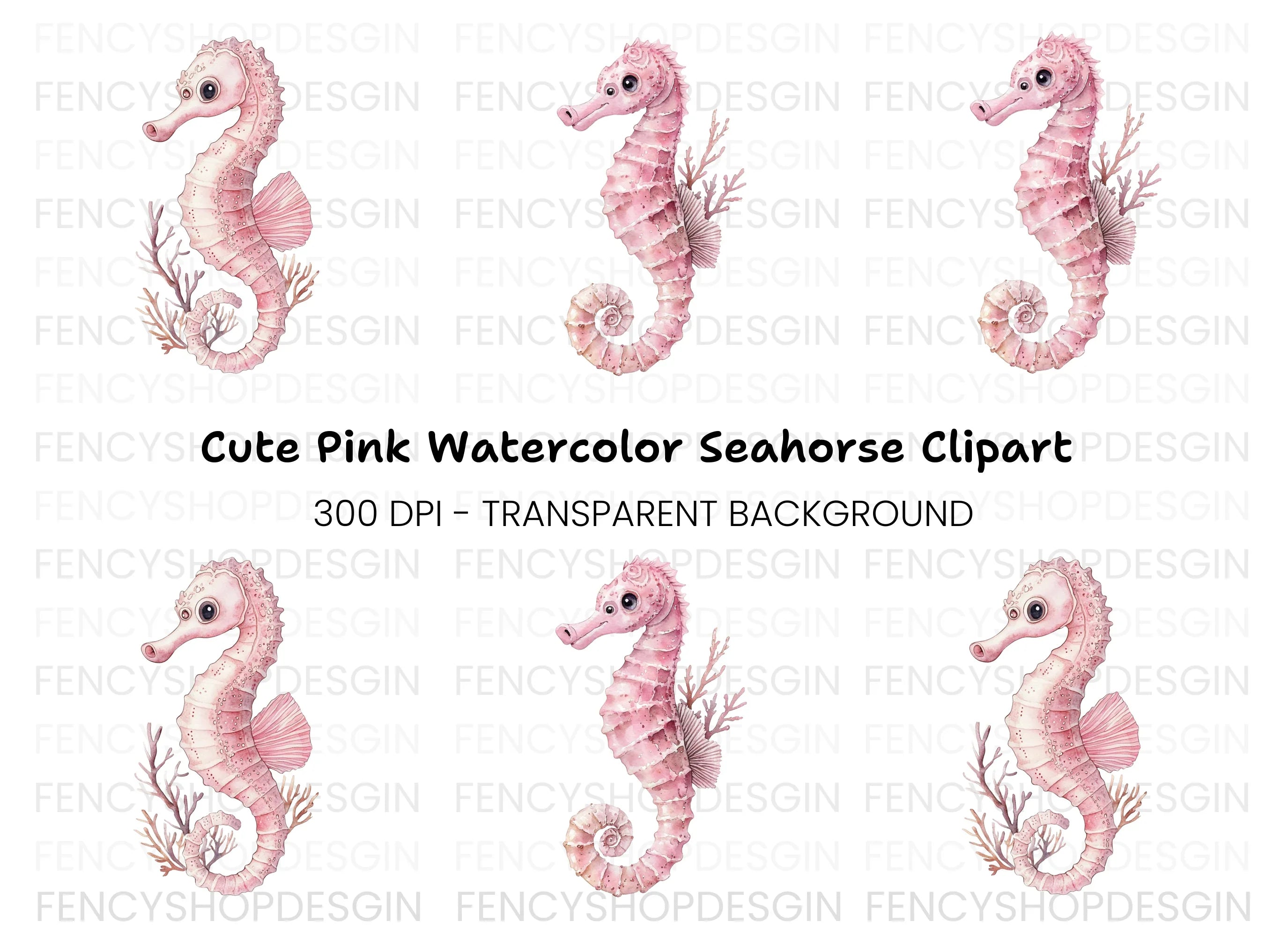 Pink Seahorse Clipart Bundle