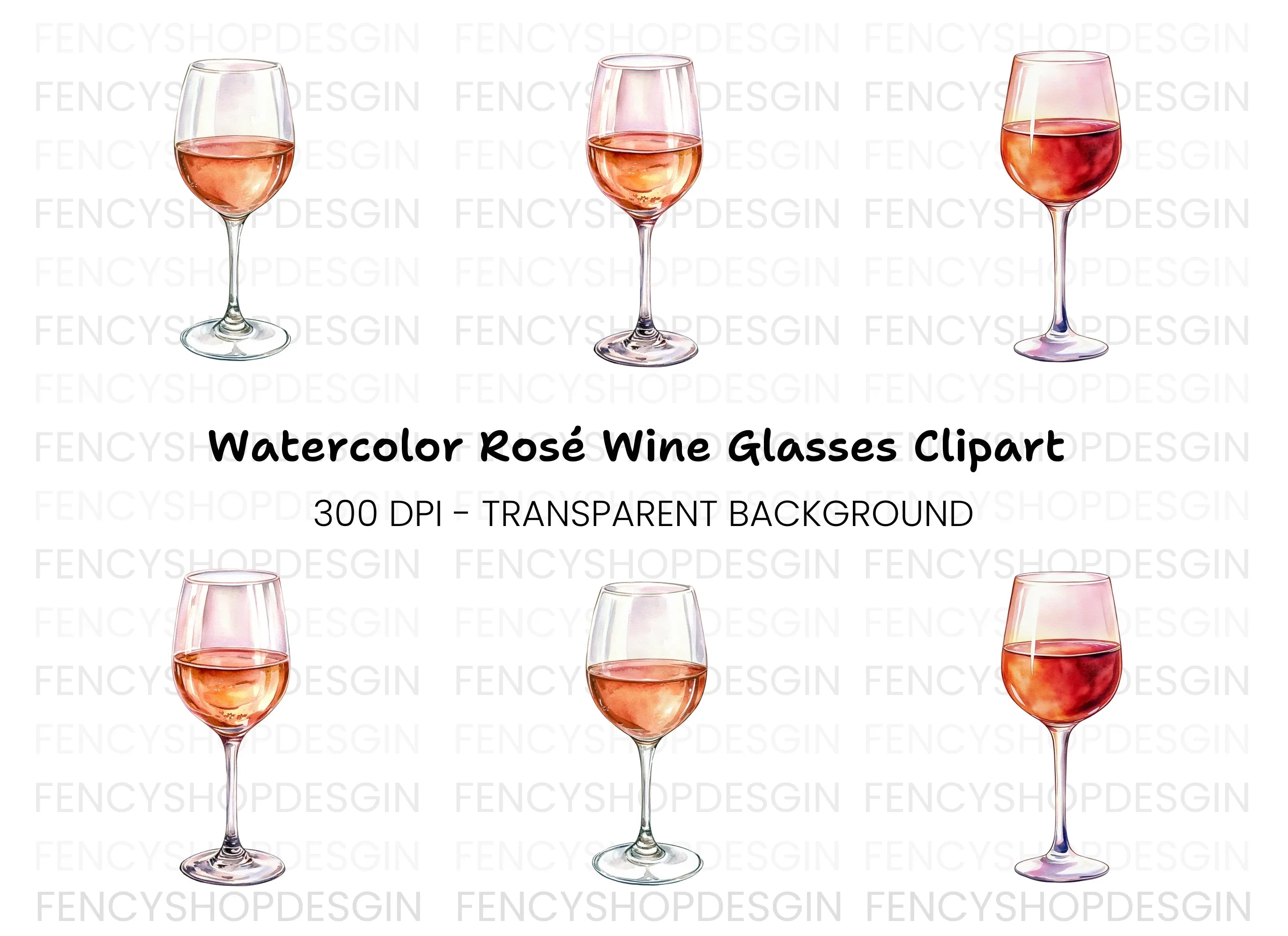 Rose Wine Glass Clipart Bundle