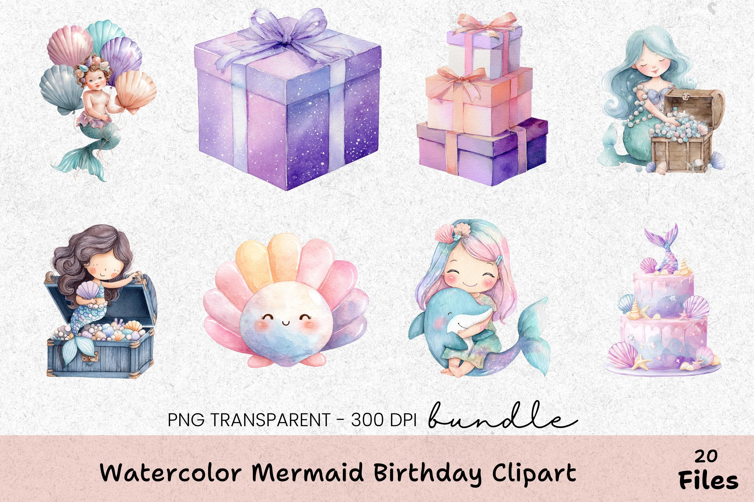 Mermaid Birthday Clipart Bundle - CraftNest - Digital Crafting and Art