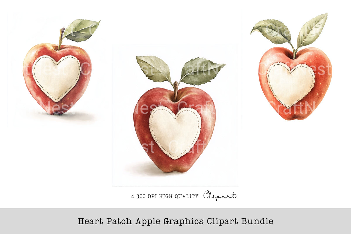 Heart Patch Apple Graphics Clipart Bundle