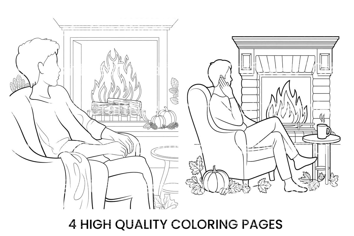 Relaxing Fireplace Scenes Coloring Books