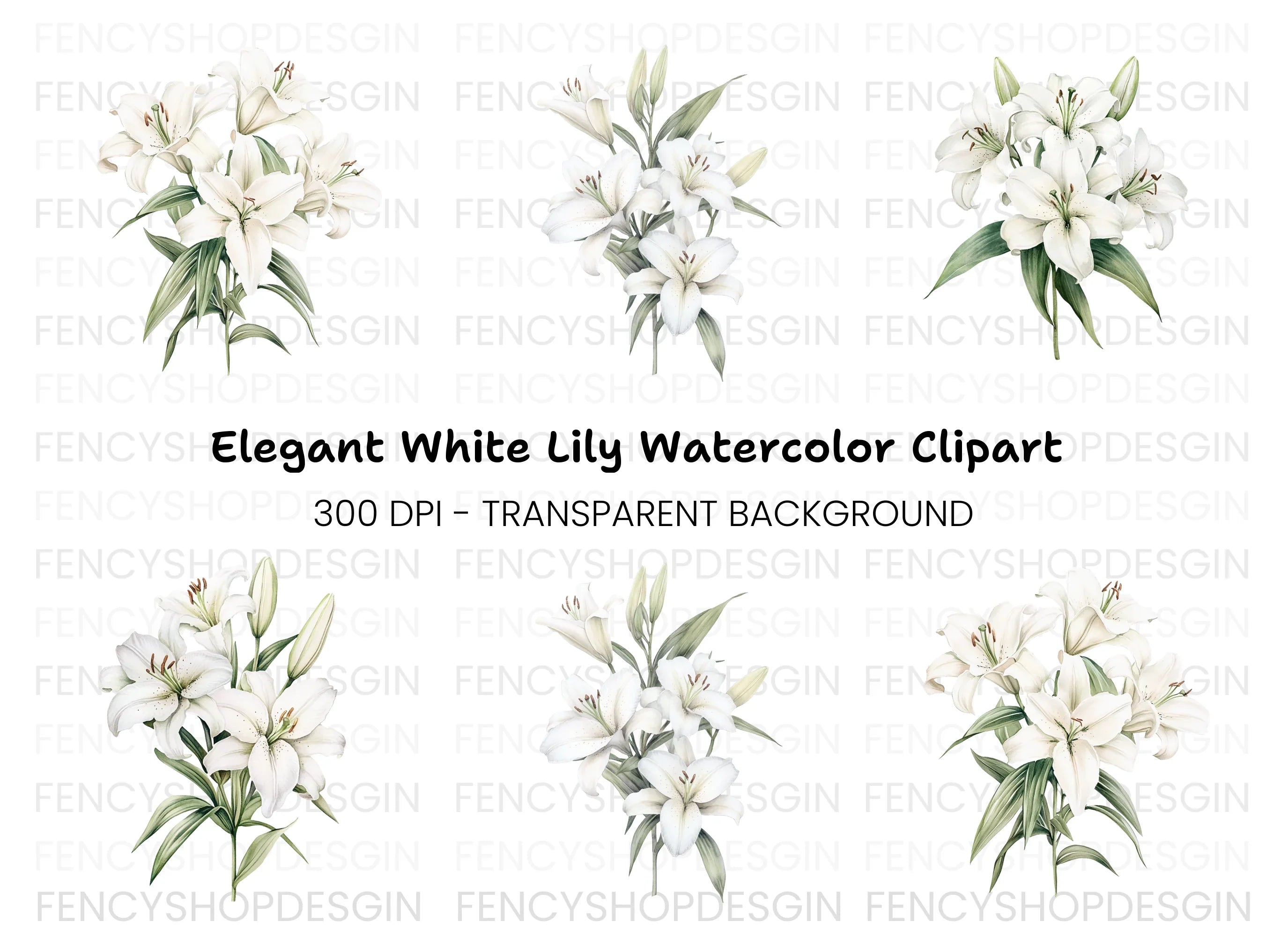 Elegant White Lily Flower Clipart Bundle