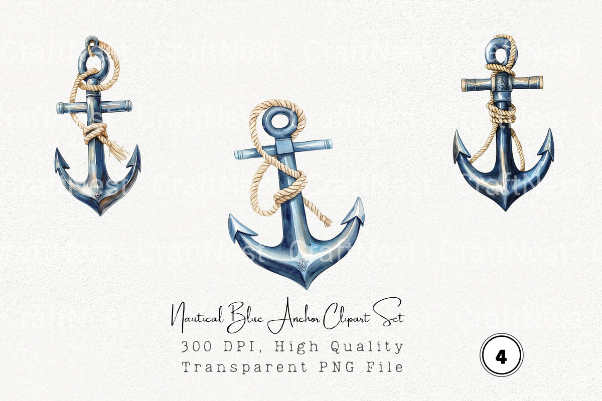 Nautical Blue Anchor Clipart Bundle