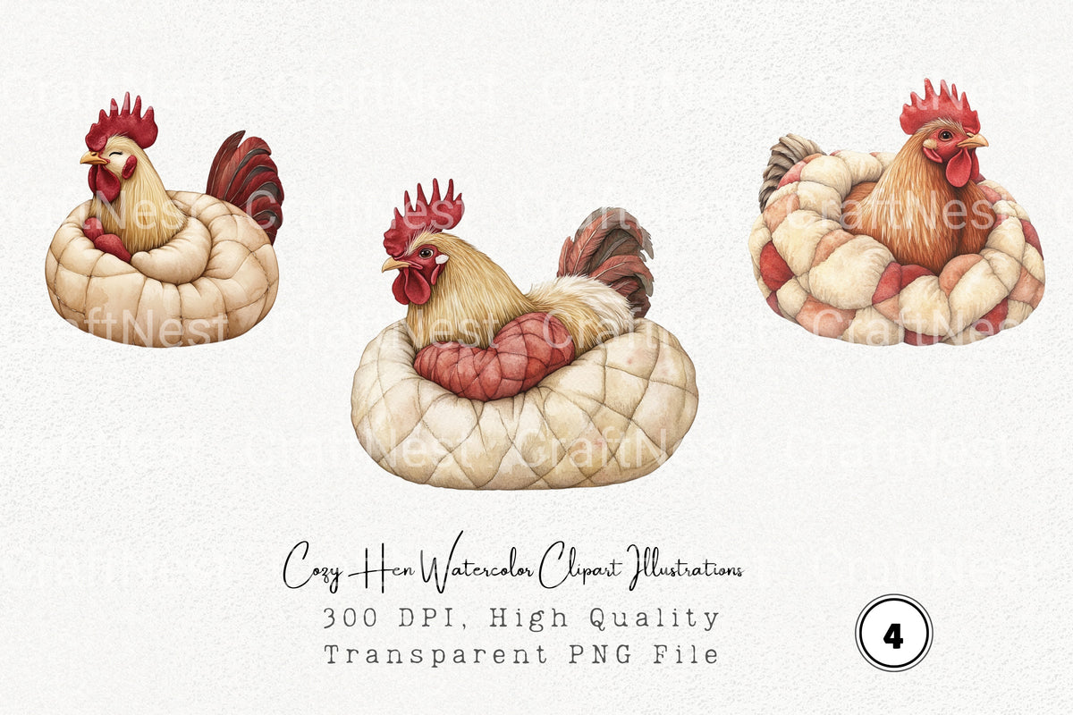 Cozy Hen Illustrations Clipart Bundle