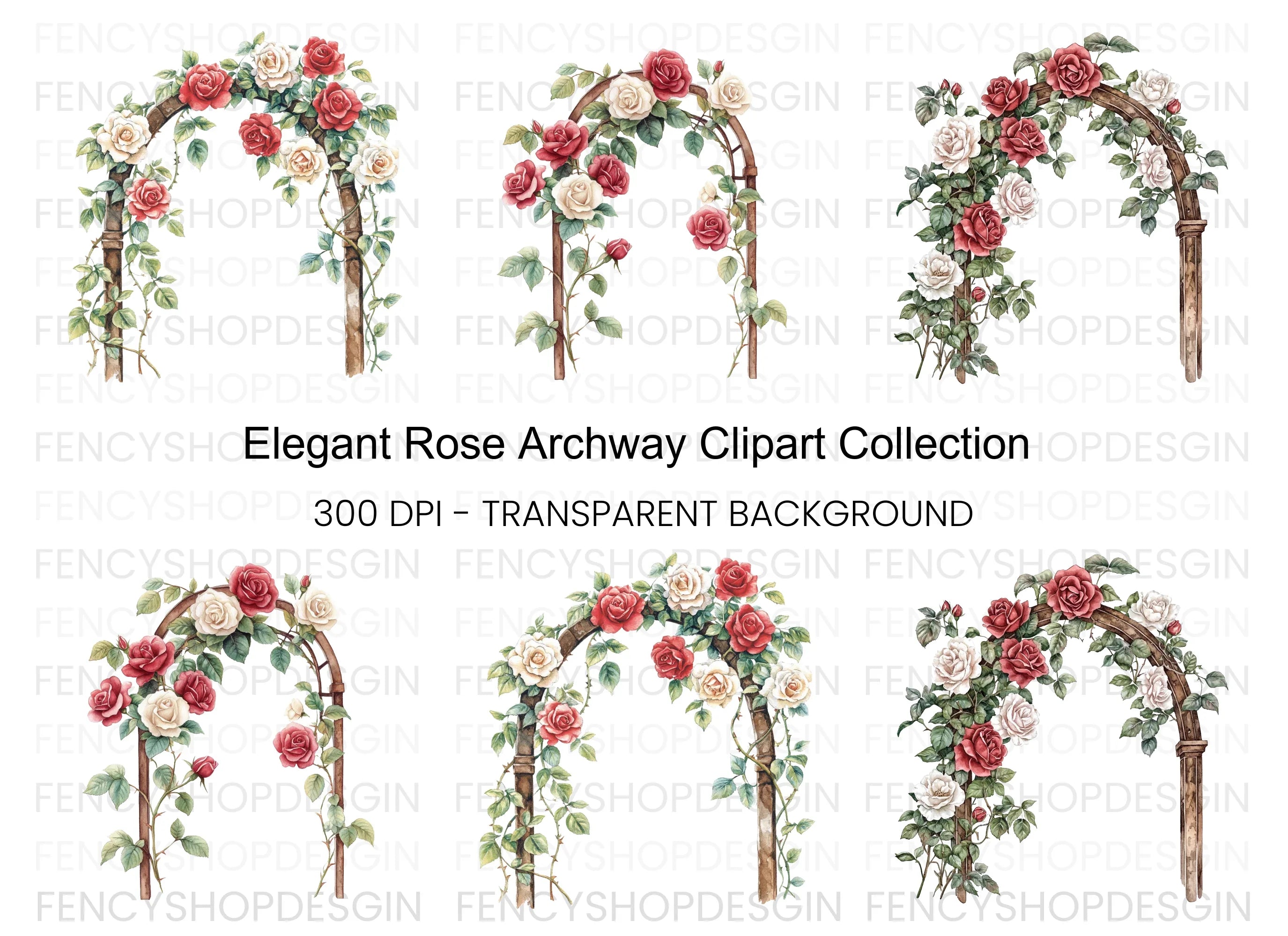 Elegant Rose Archway Clipart Bundle