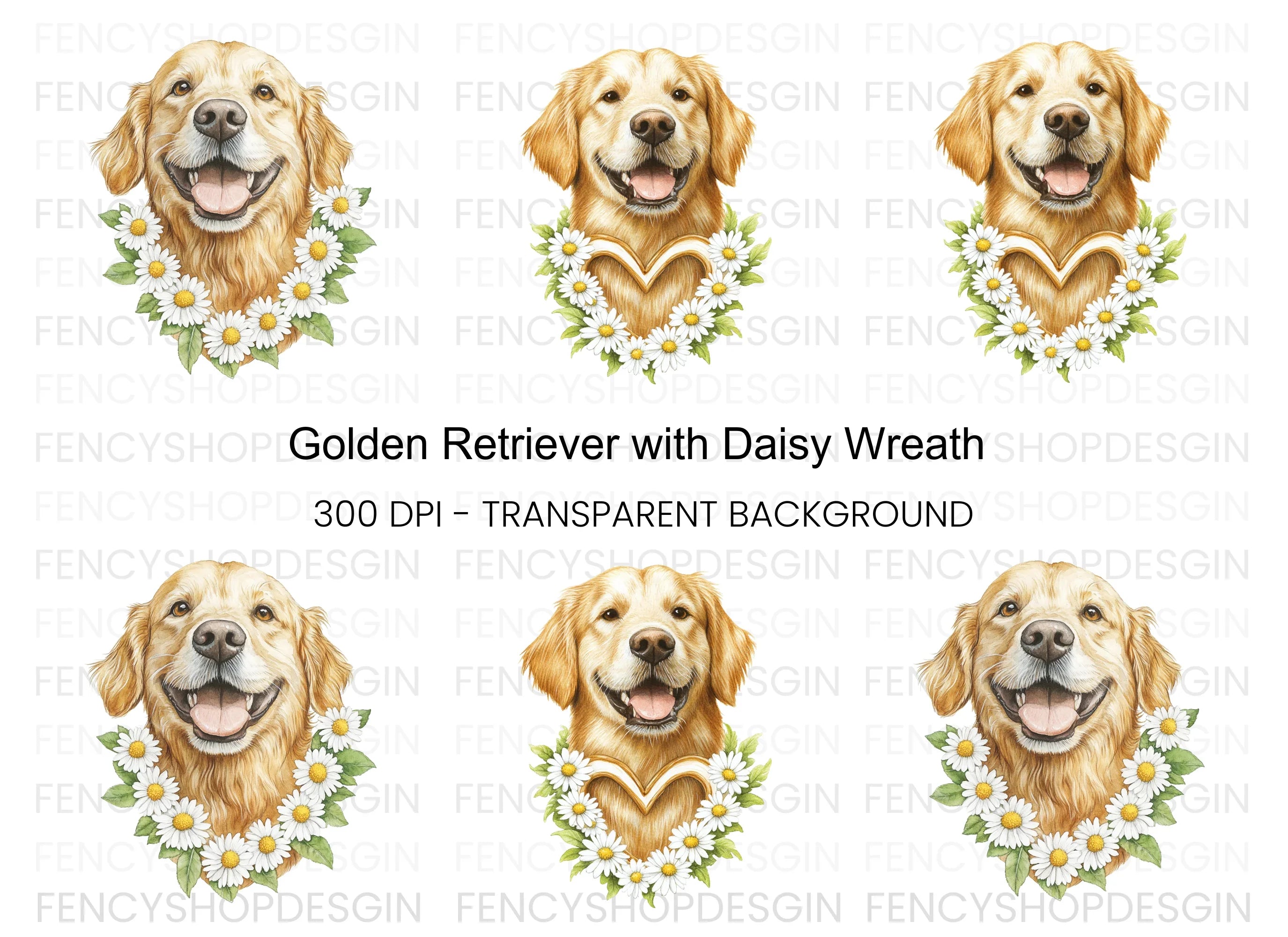 Golden Retriever Daisy Wreath Clipart Bundle
