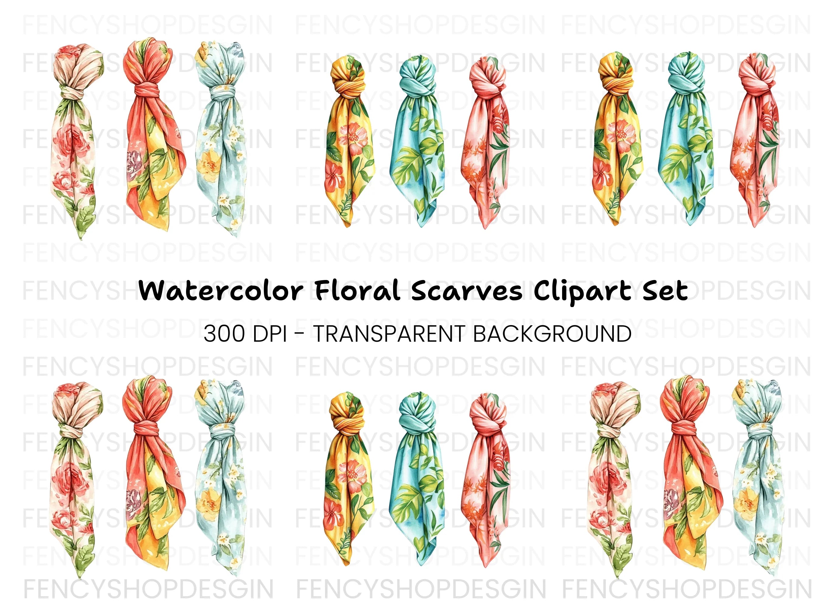 Elegant Silk Scarf Clipart Bundle