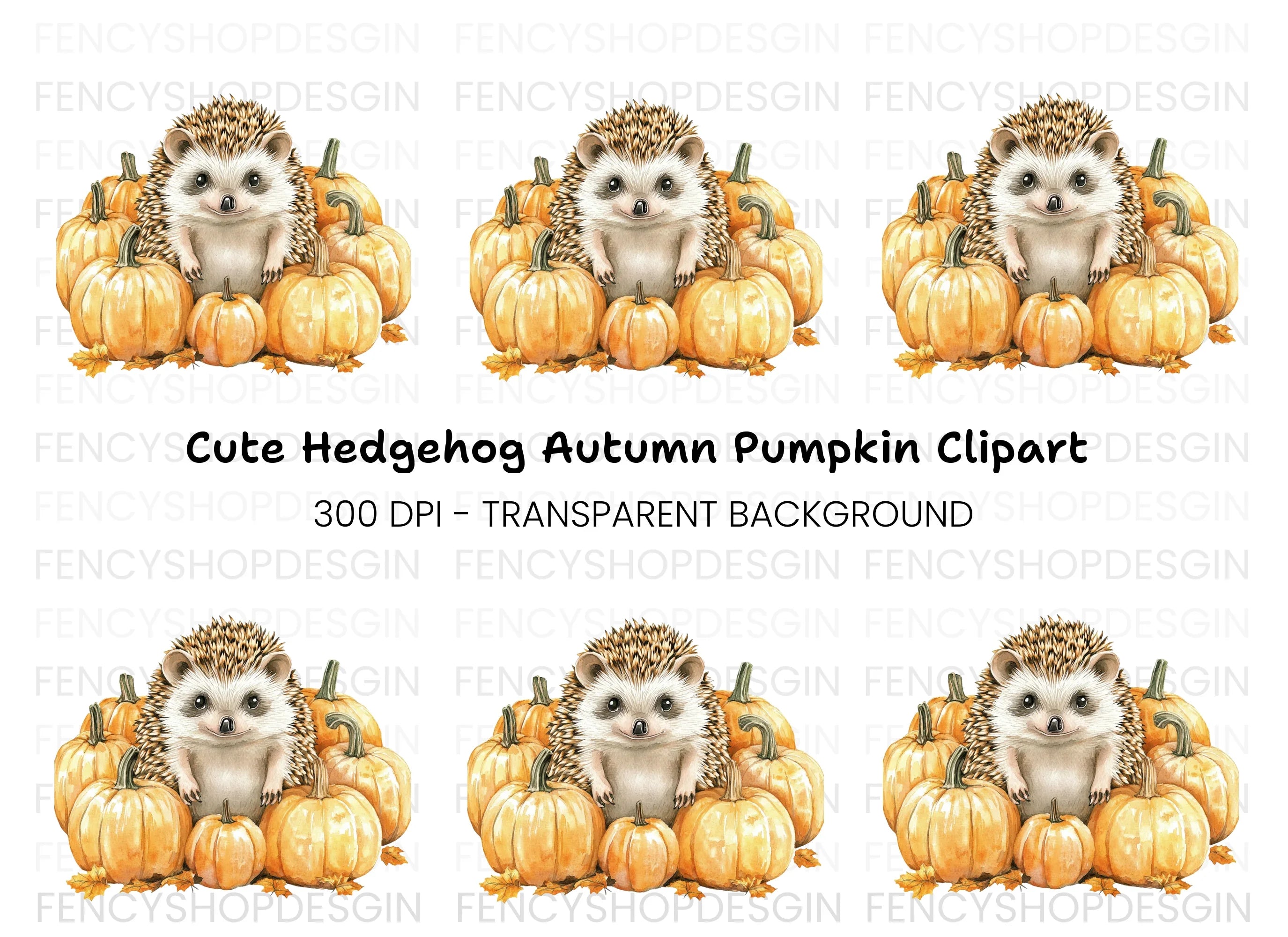 Cute Hedgehog with Autumn Pumpkins Clipart Bundle
