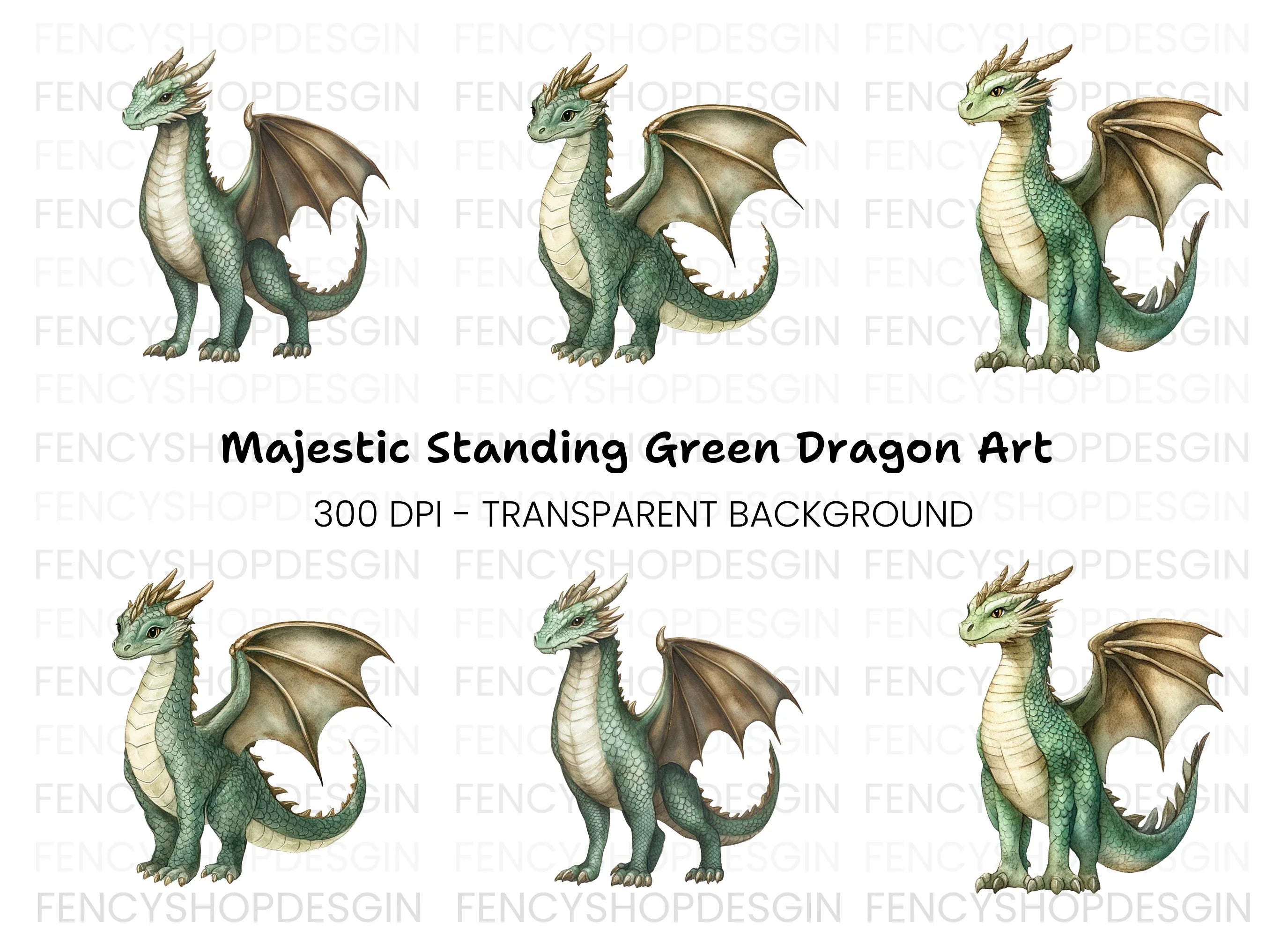 Majestic Green Dragon Clipart Bundle