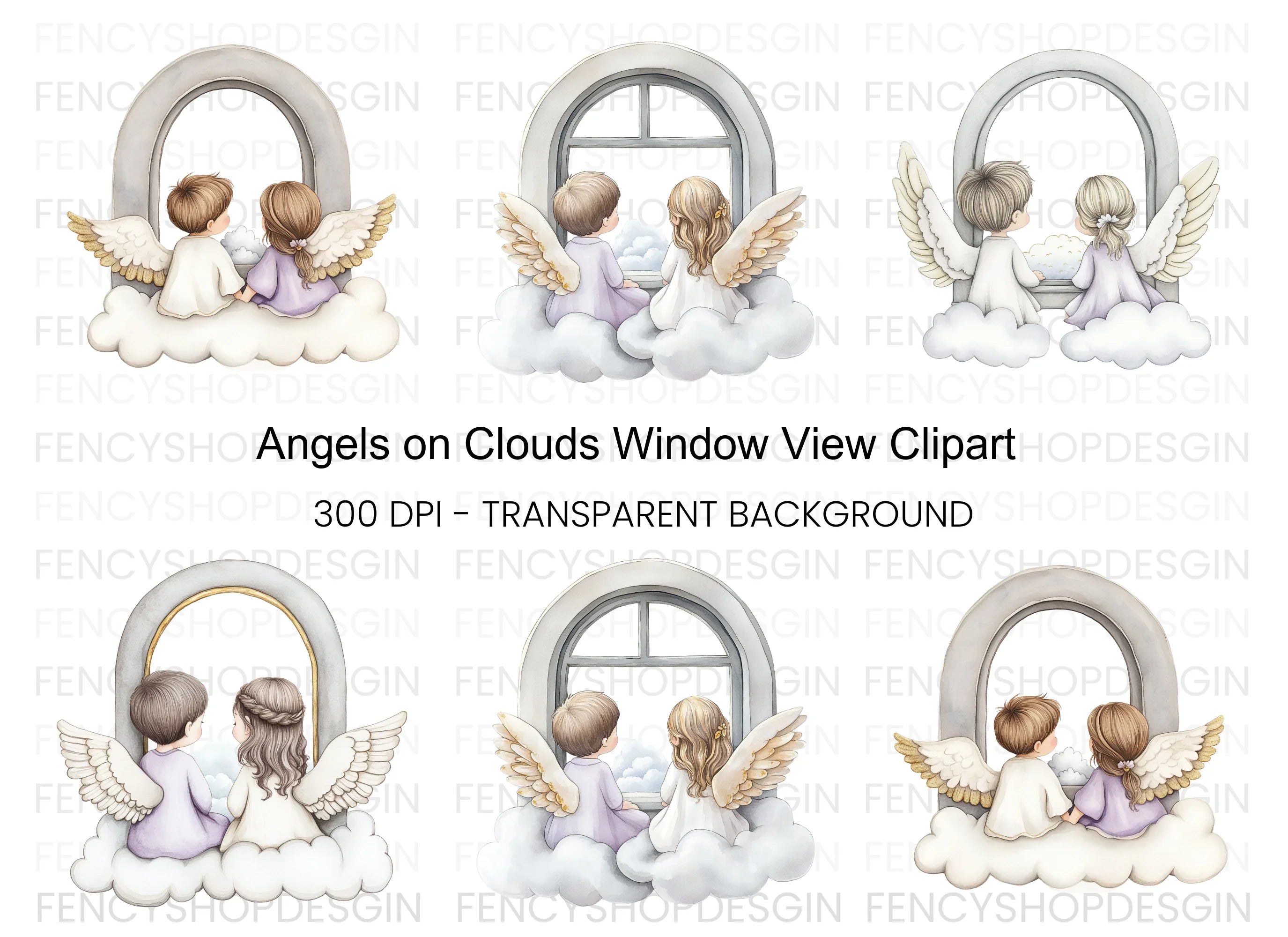 Angels Looking Out Window Clipart Bundle