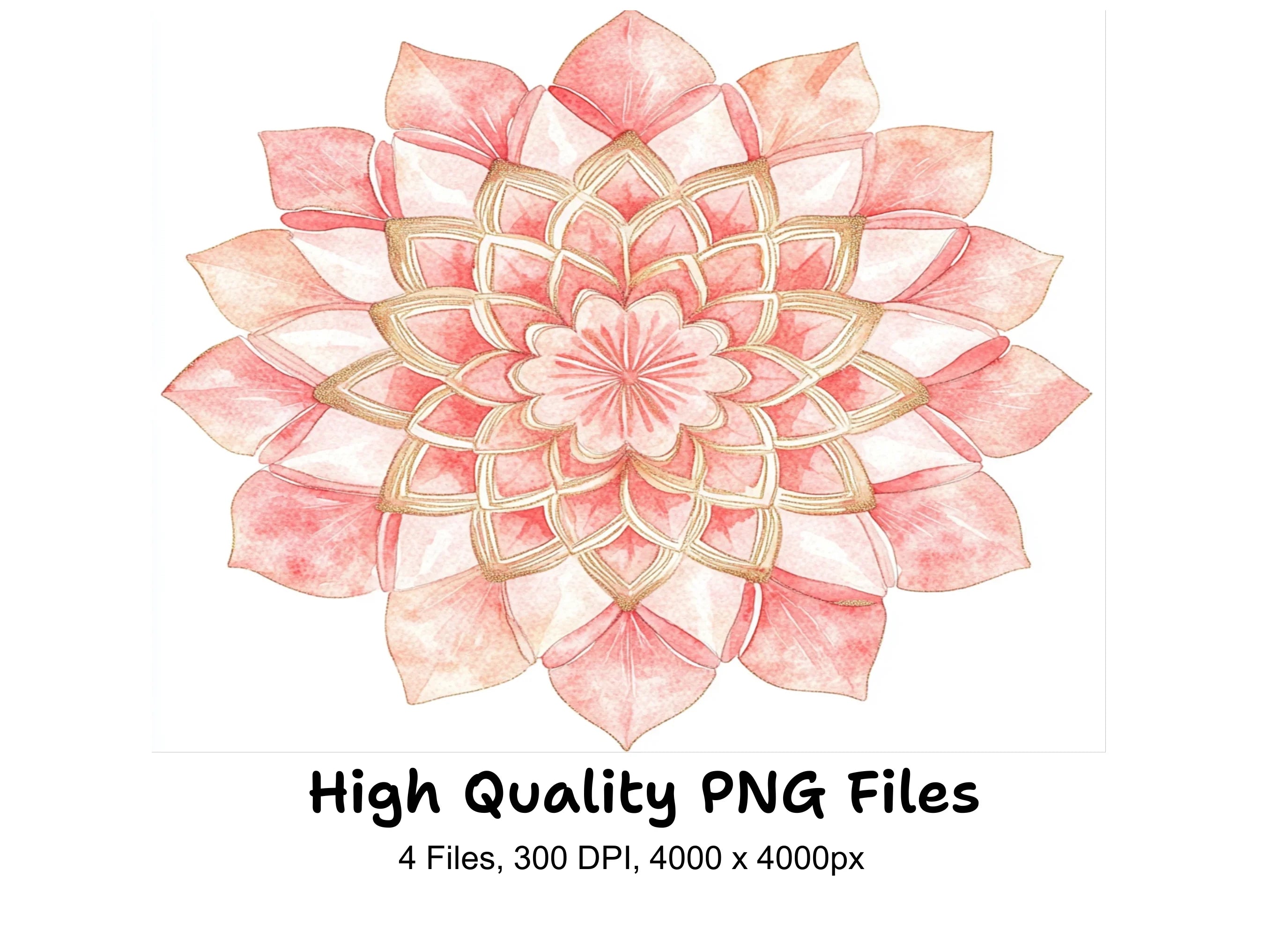 Pink and Gold Mandala Clipart Bundle