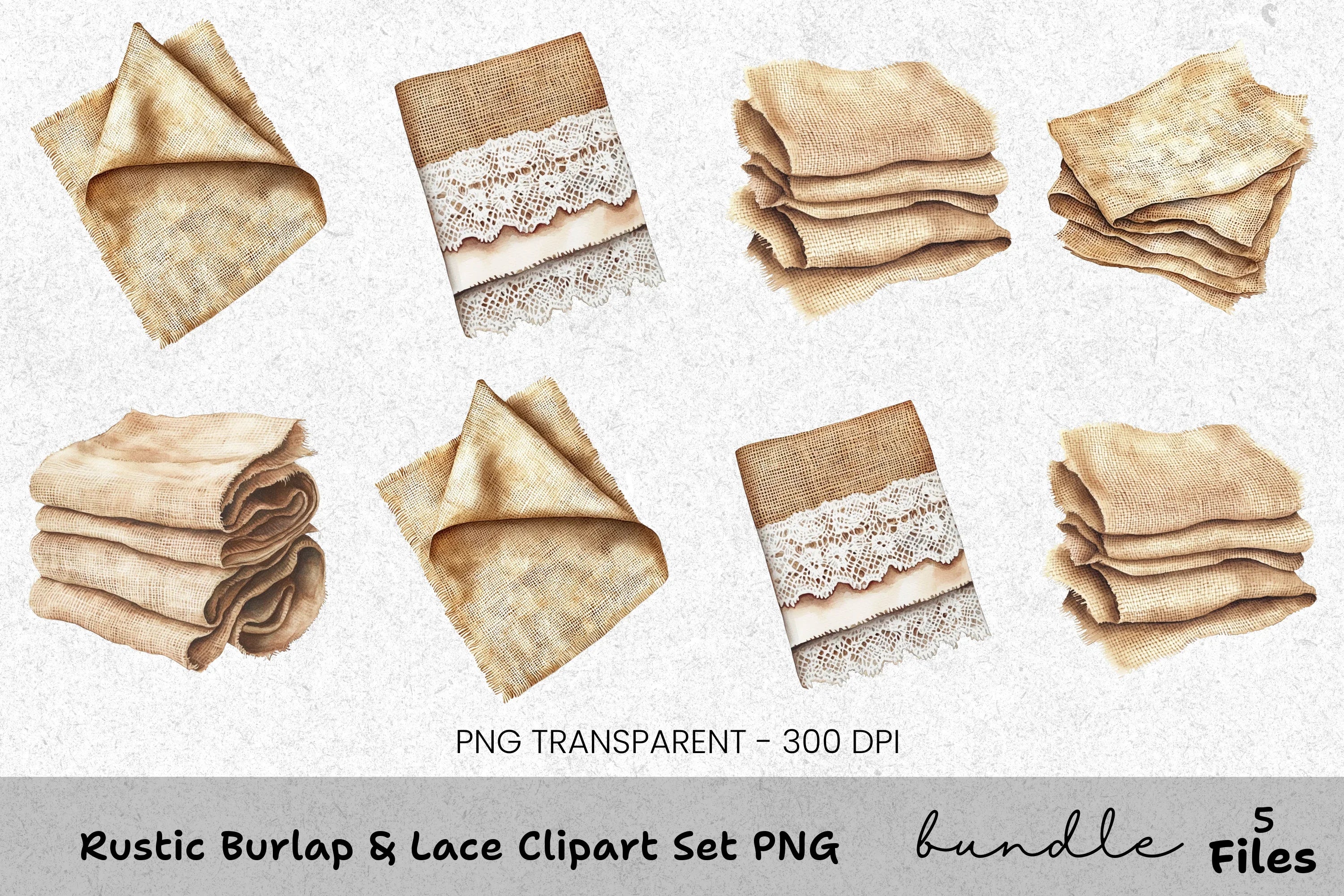 Rustic Burlap Lace Clipart Bundle