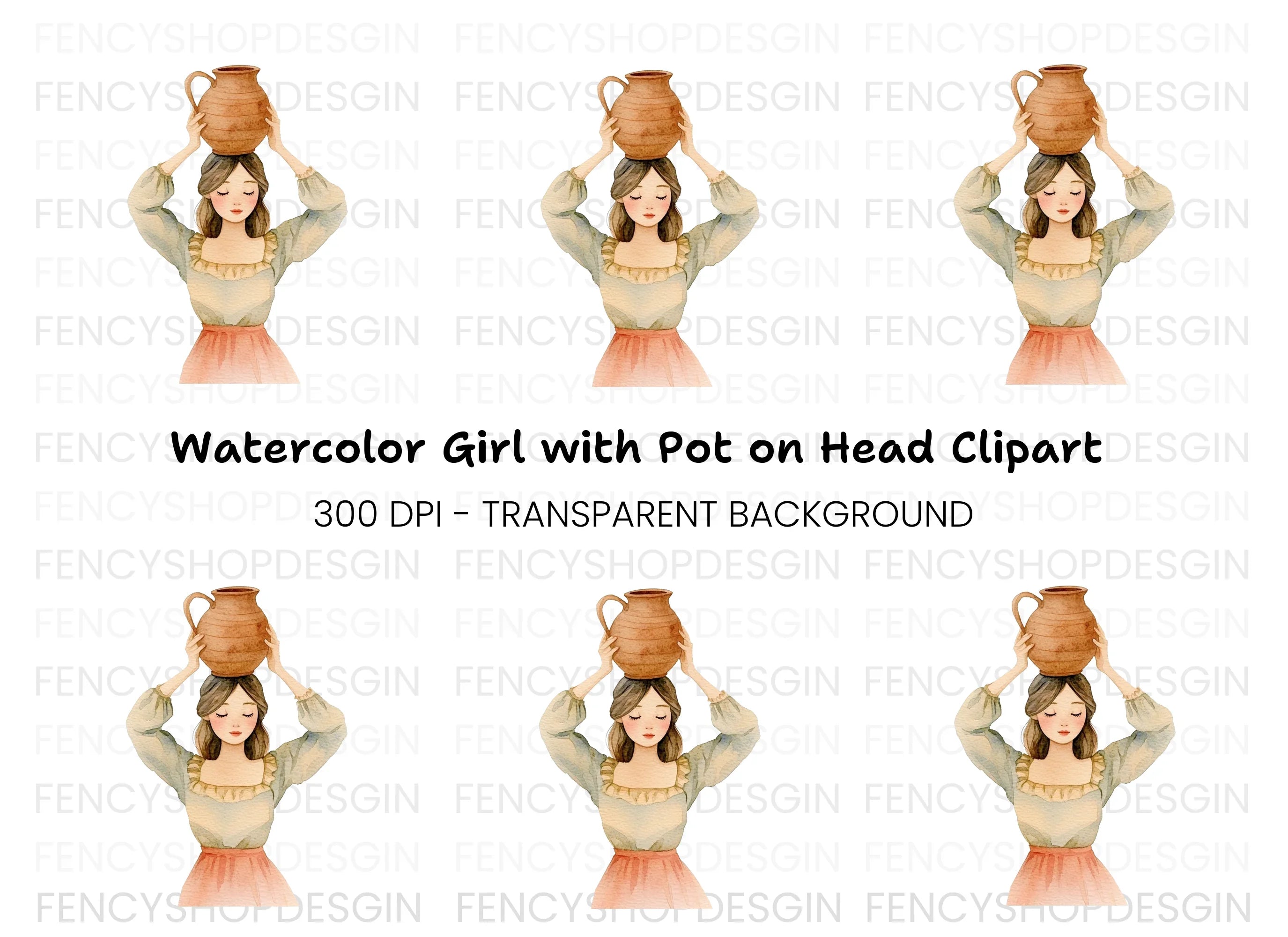 Girl with Clay Pot Clipart Bundle