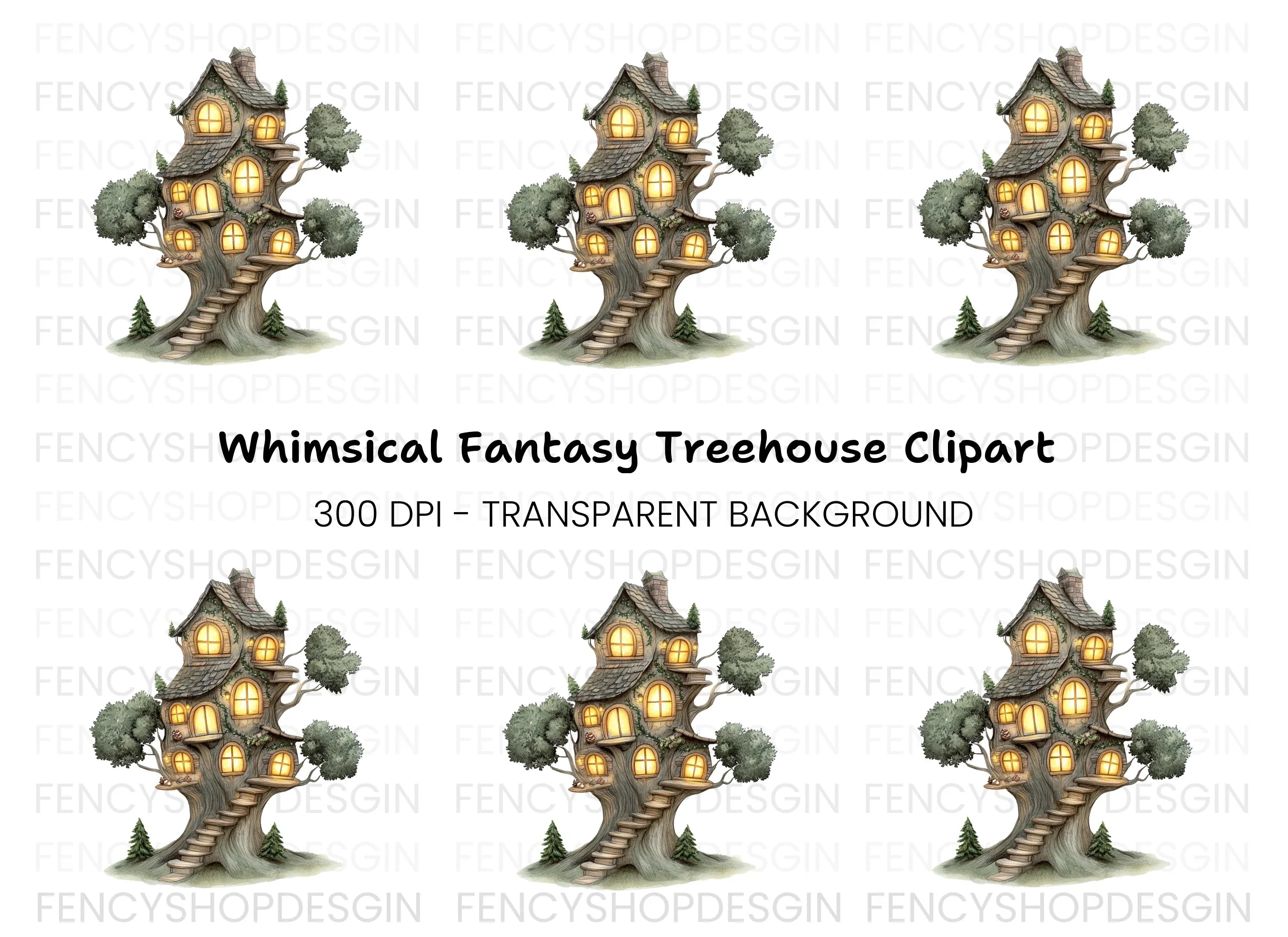 Enchanted Forest Treehouse Clipart Bundle