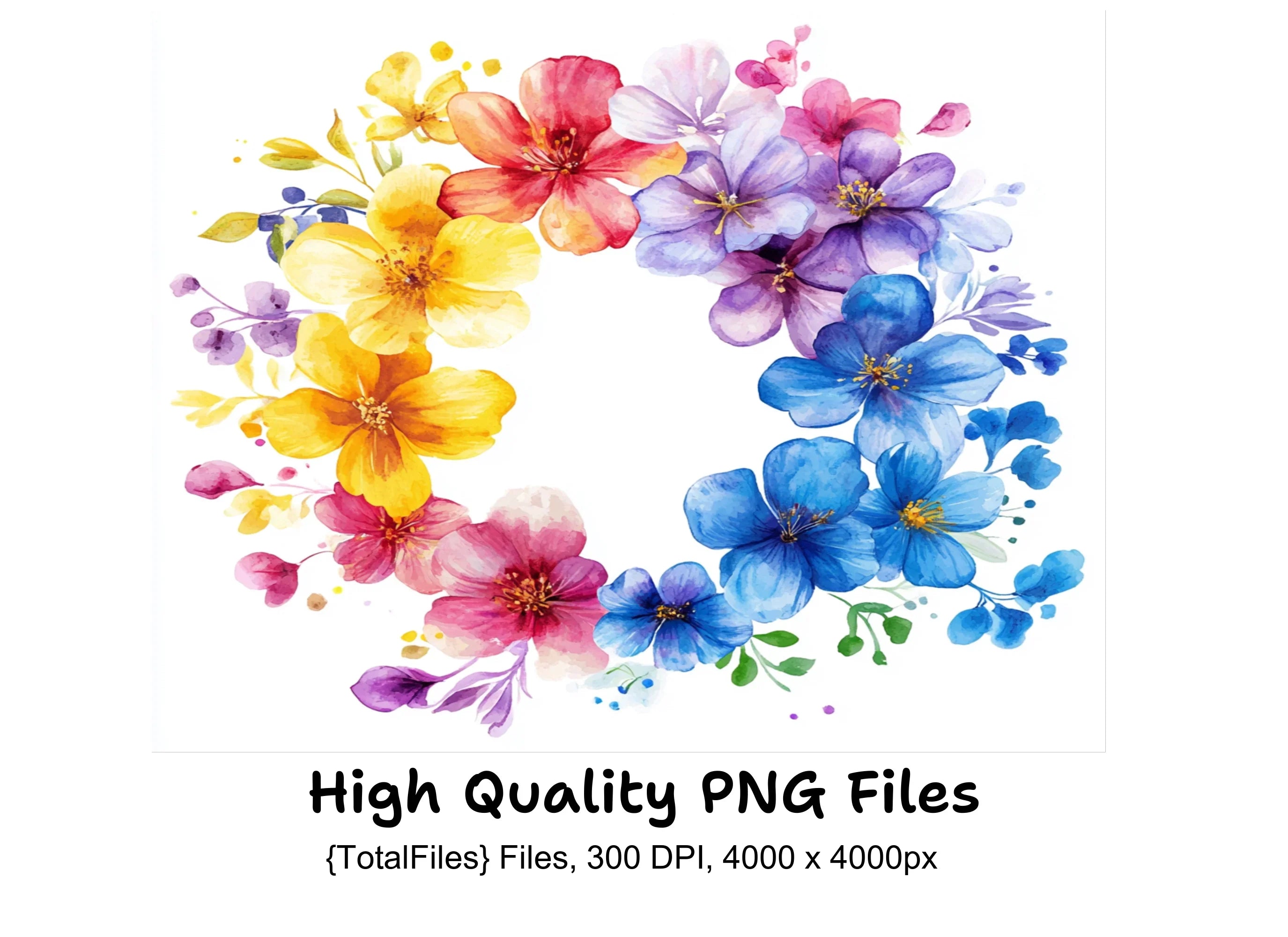 Rainbow Flower Wreath Clipart Bundle