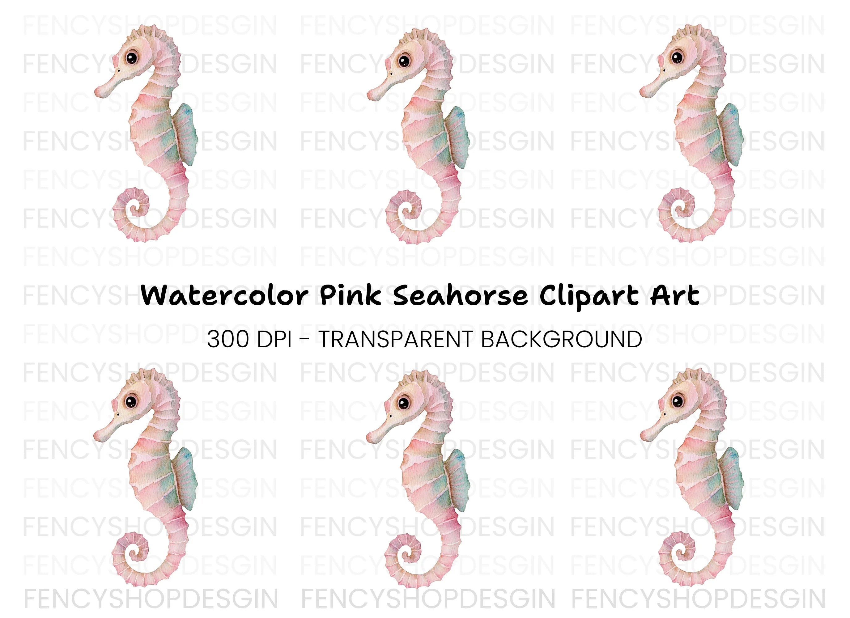 Cute Pink Seahorse Clipart Bundle
