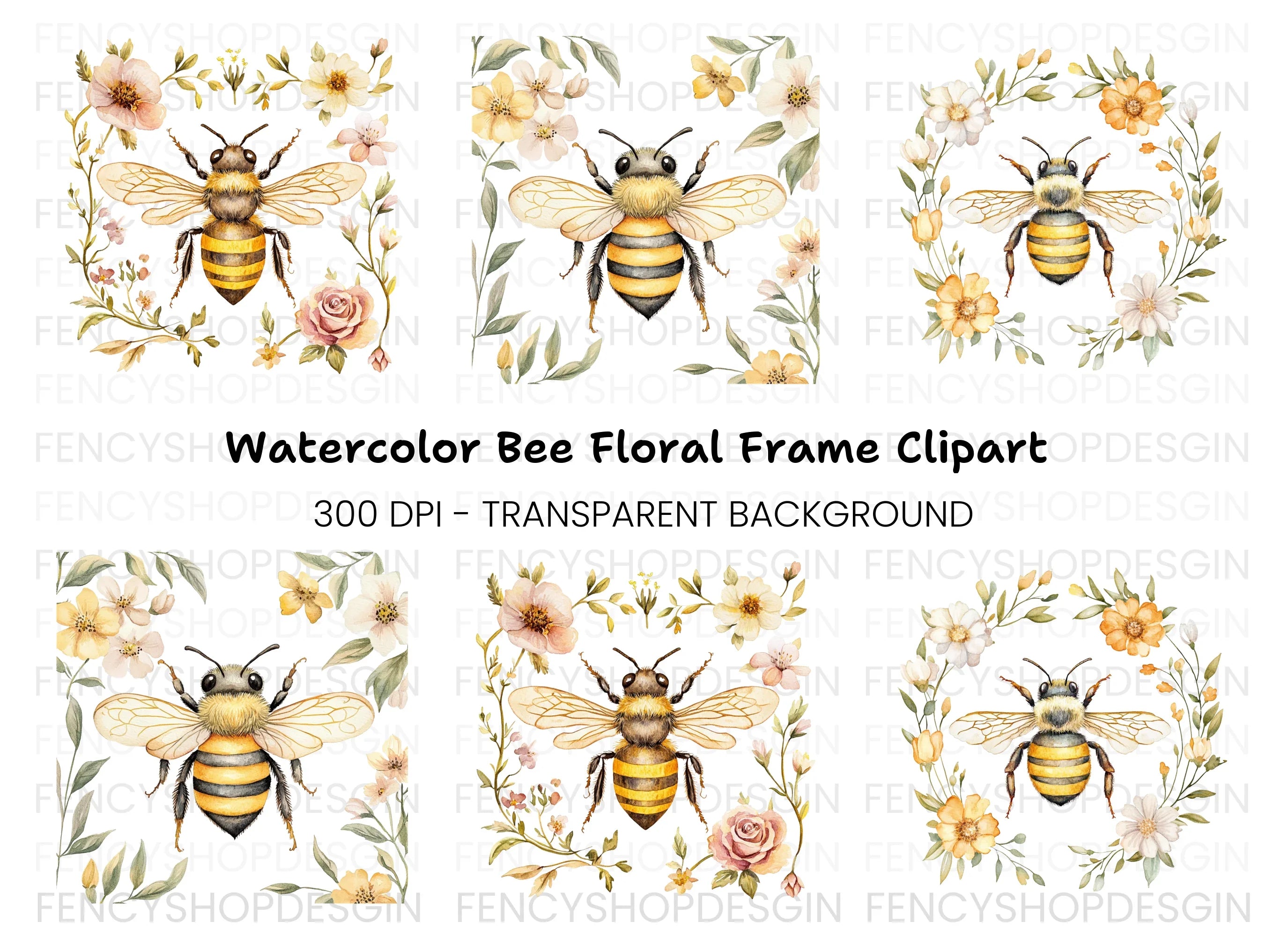Honey Bee Floral Frames Clipart Bundle