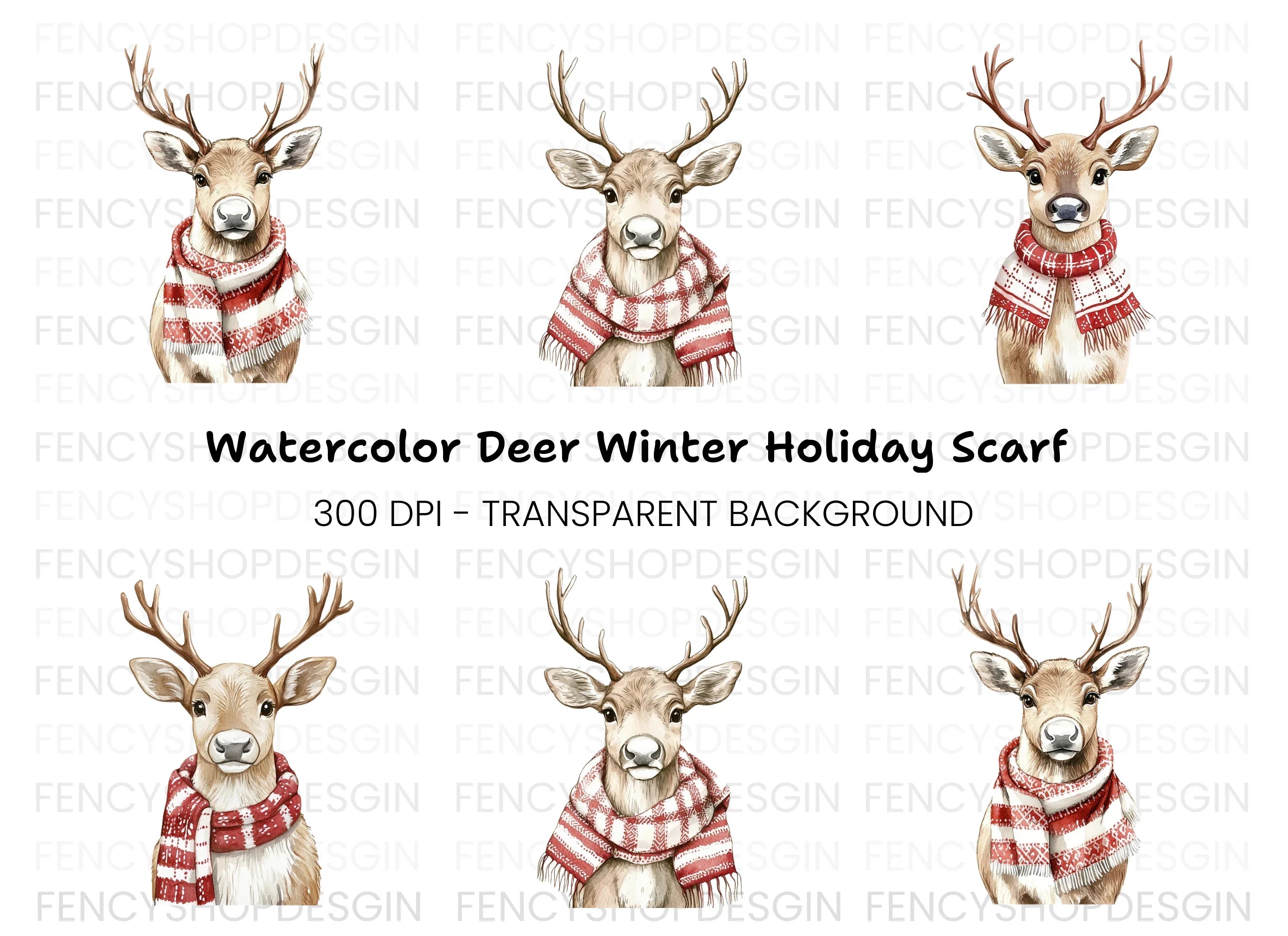 Cute Reindeer with Scarves Clipart Bundle
