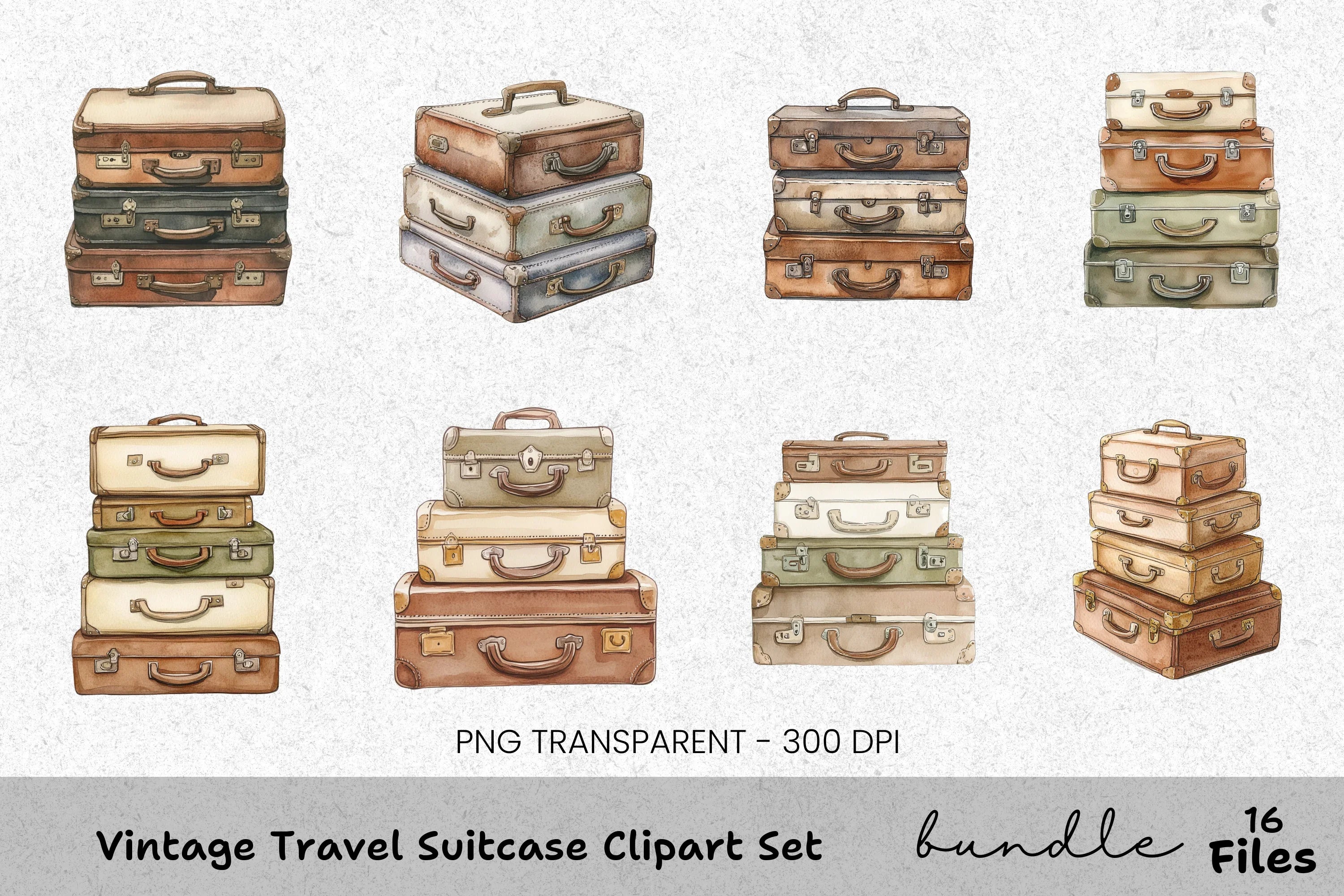 Vintage Travel Suitcase Clipart Bundle