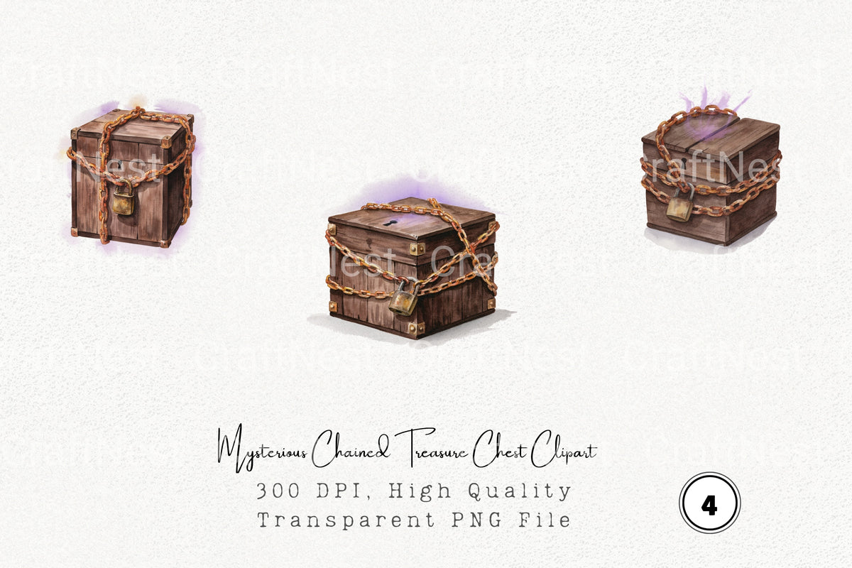 Mysterious Chained Treasure Chest Clipart Bundle