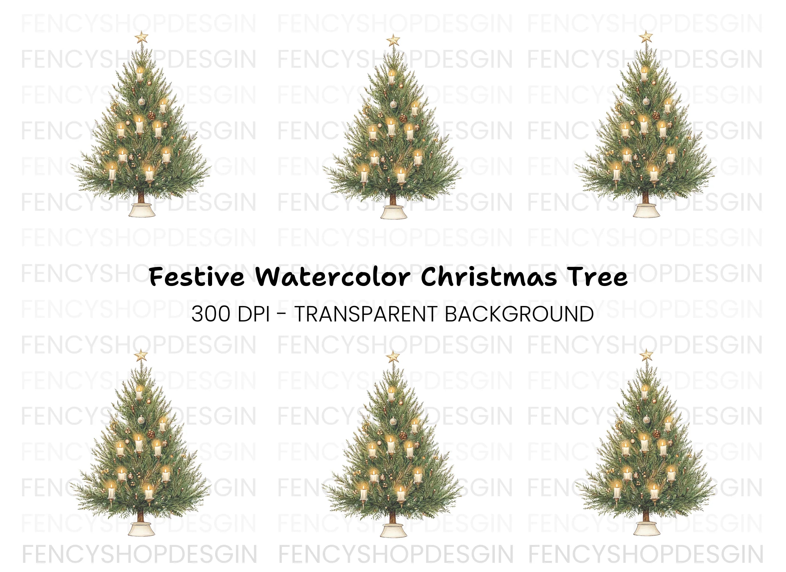 Festive Christmas Tree with Candles Clipart Bundle