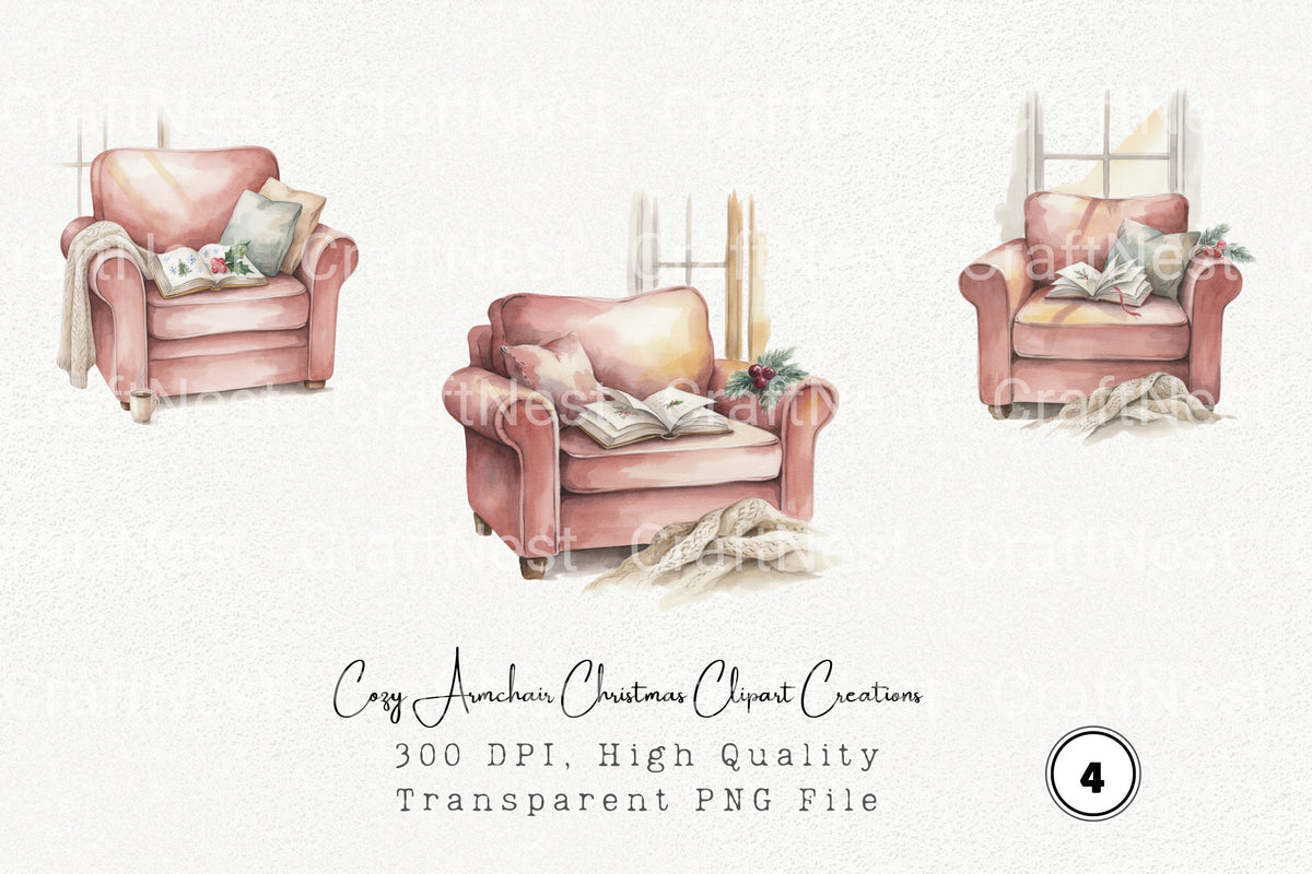 Cozy Armchair Christmas Creations Clipart Bundle