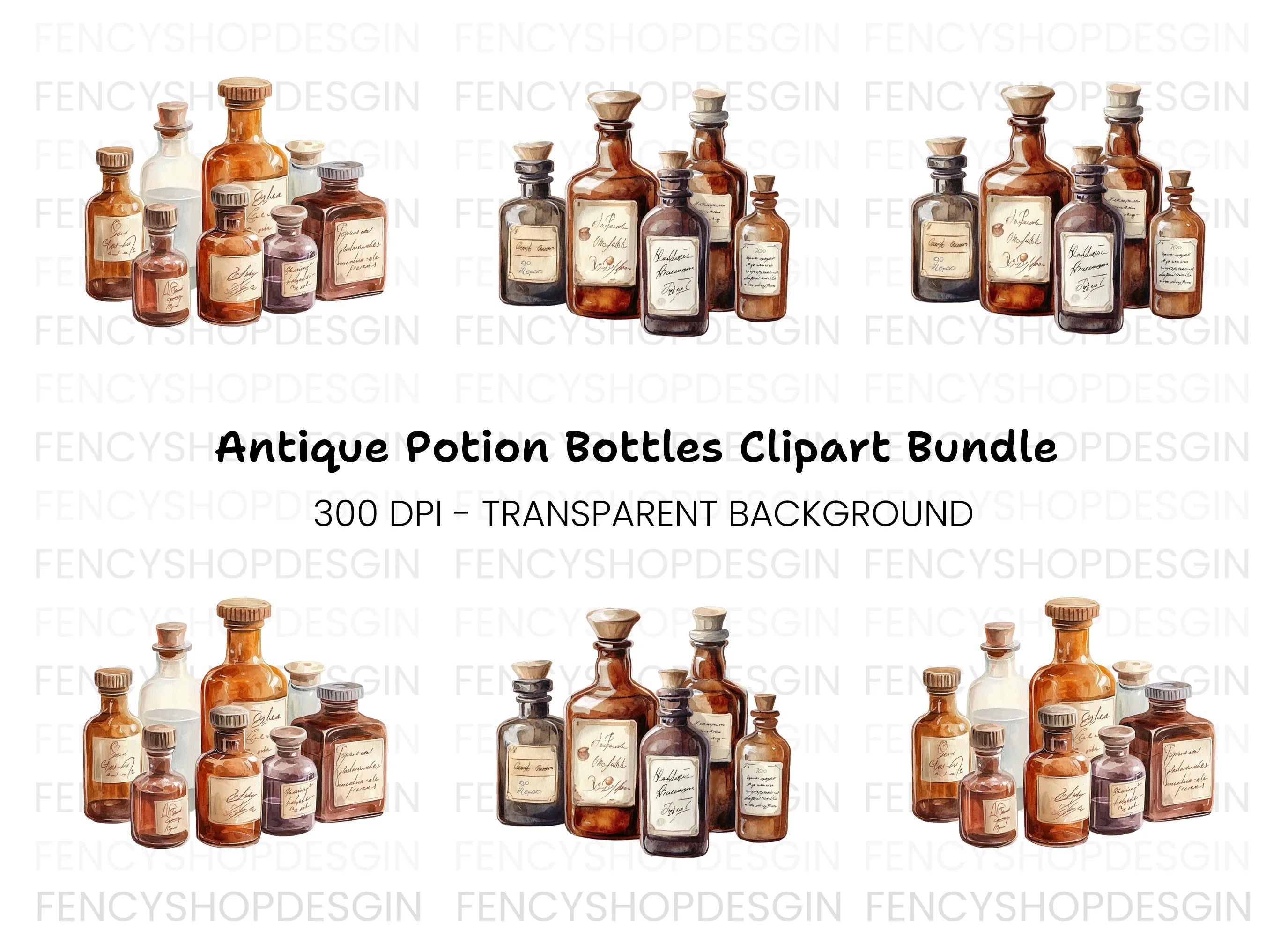Vintage Apothecary Bottles Clipart Bundle