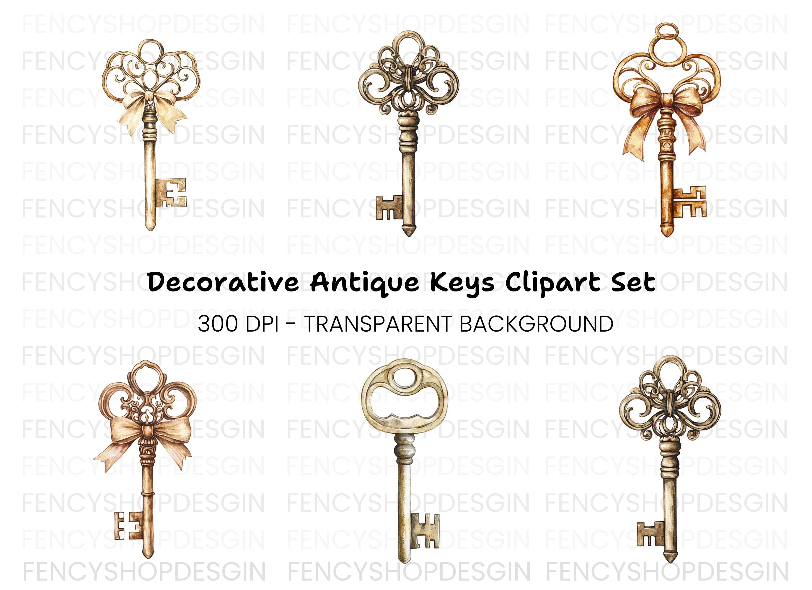 Ornate Decorative Keys Clipart Bundle