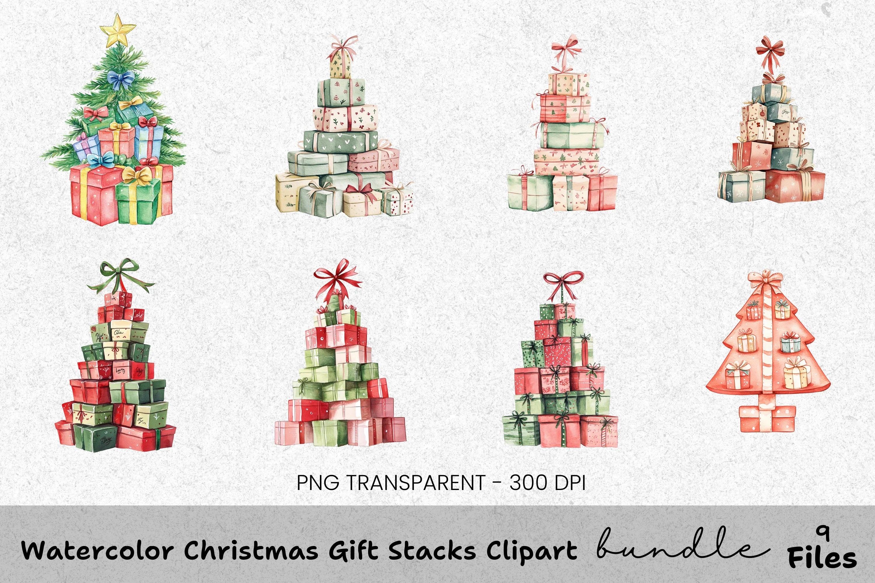 Christmas Gift Stacks Clipart Bundle