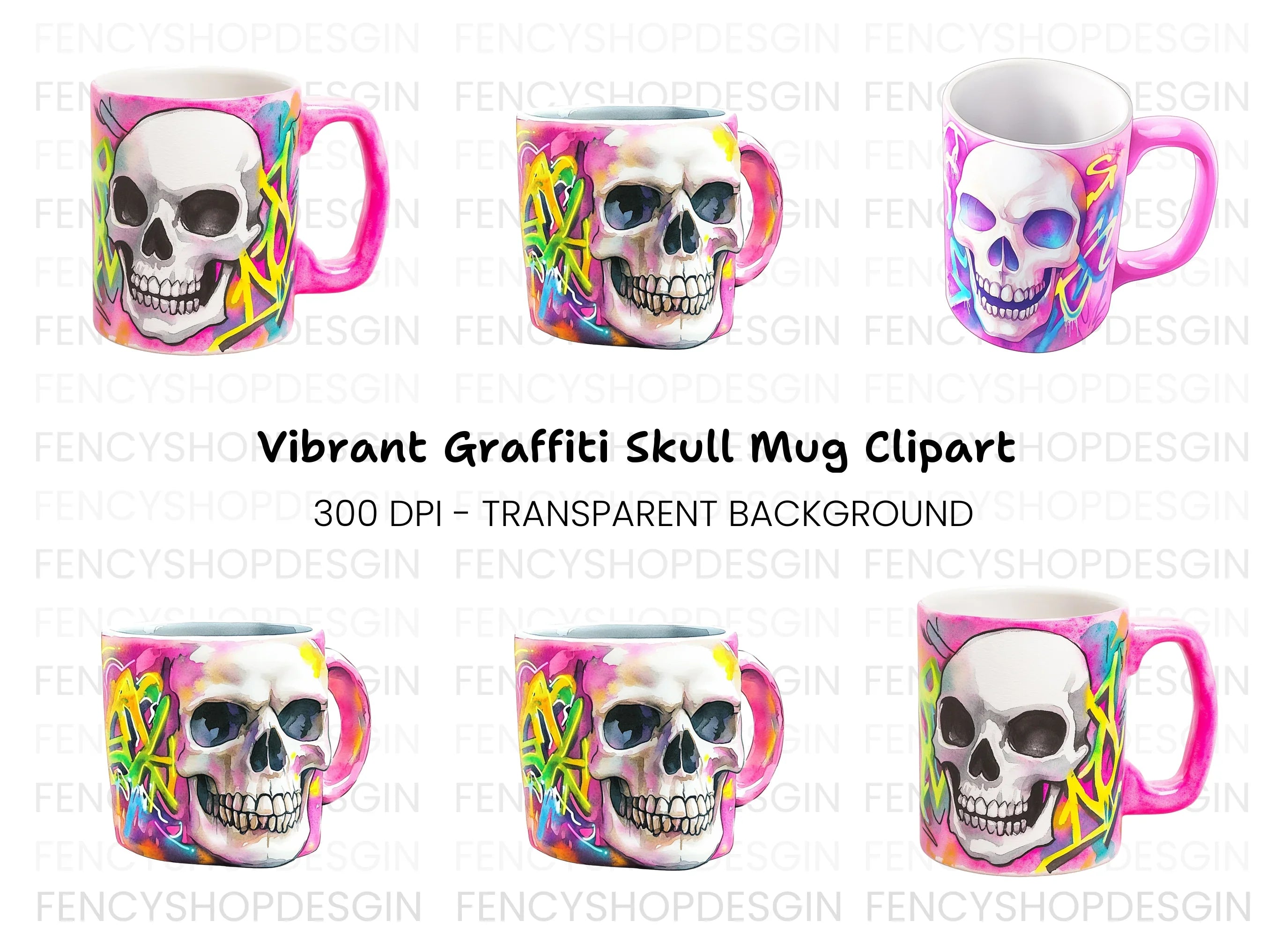 Neon Graffiti Skull Clipart Bundle
