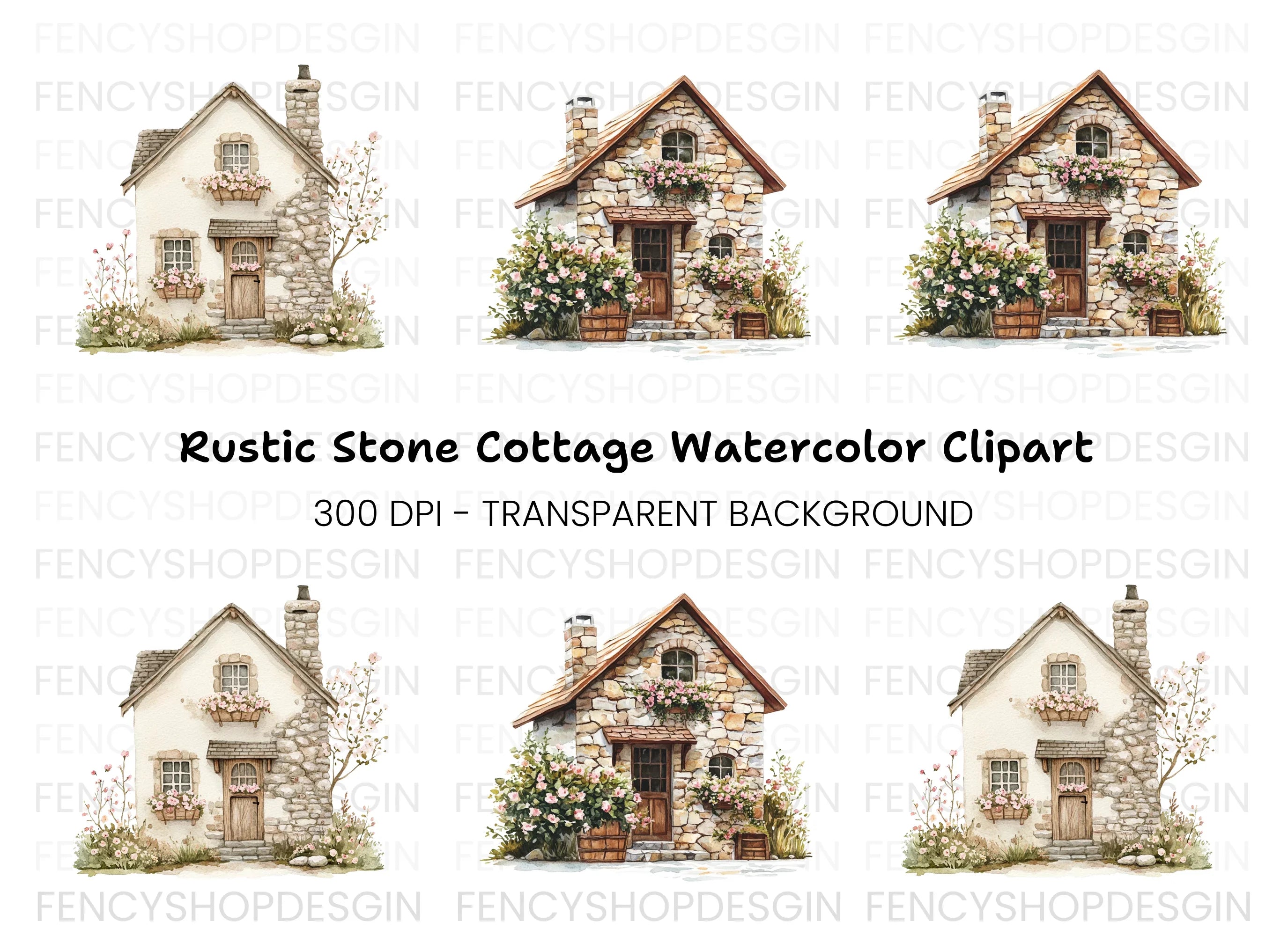 Stone Cottage Clipart Bundle