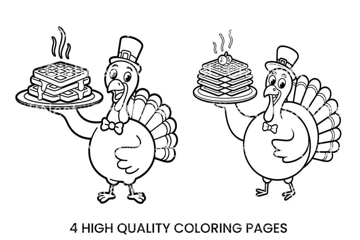 Cute Turkeys with Waffles Coloring Books