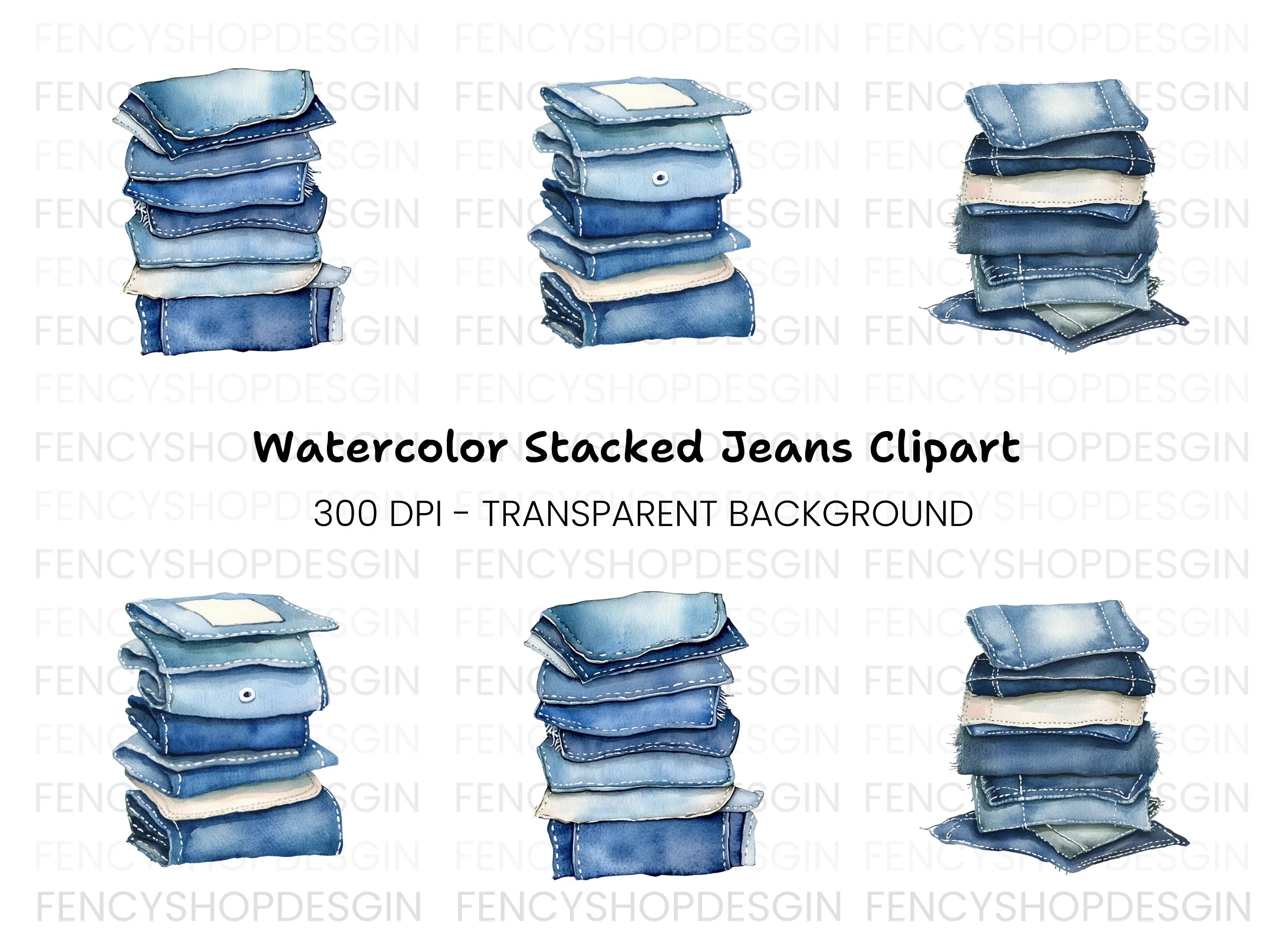 Denim Stacks Clipart Bundle