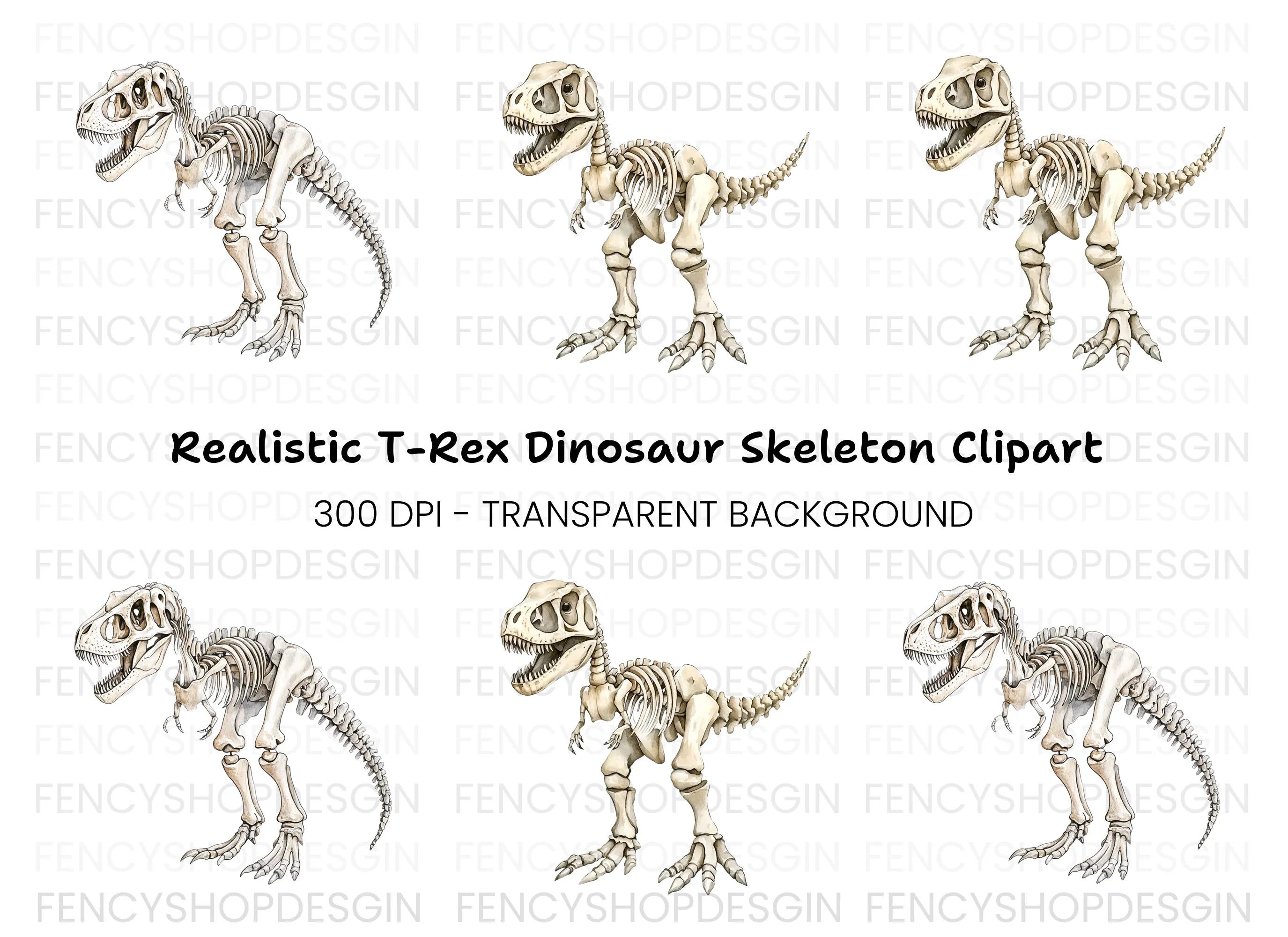 Rex Dinosaur Skeleton Clipart Bundle