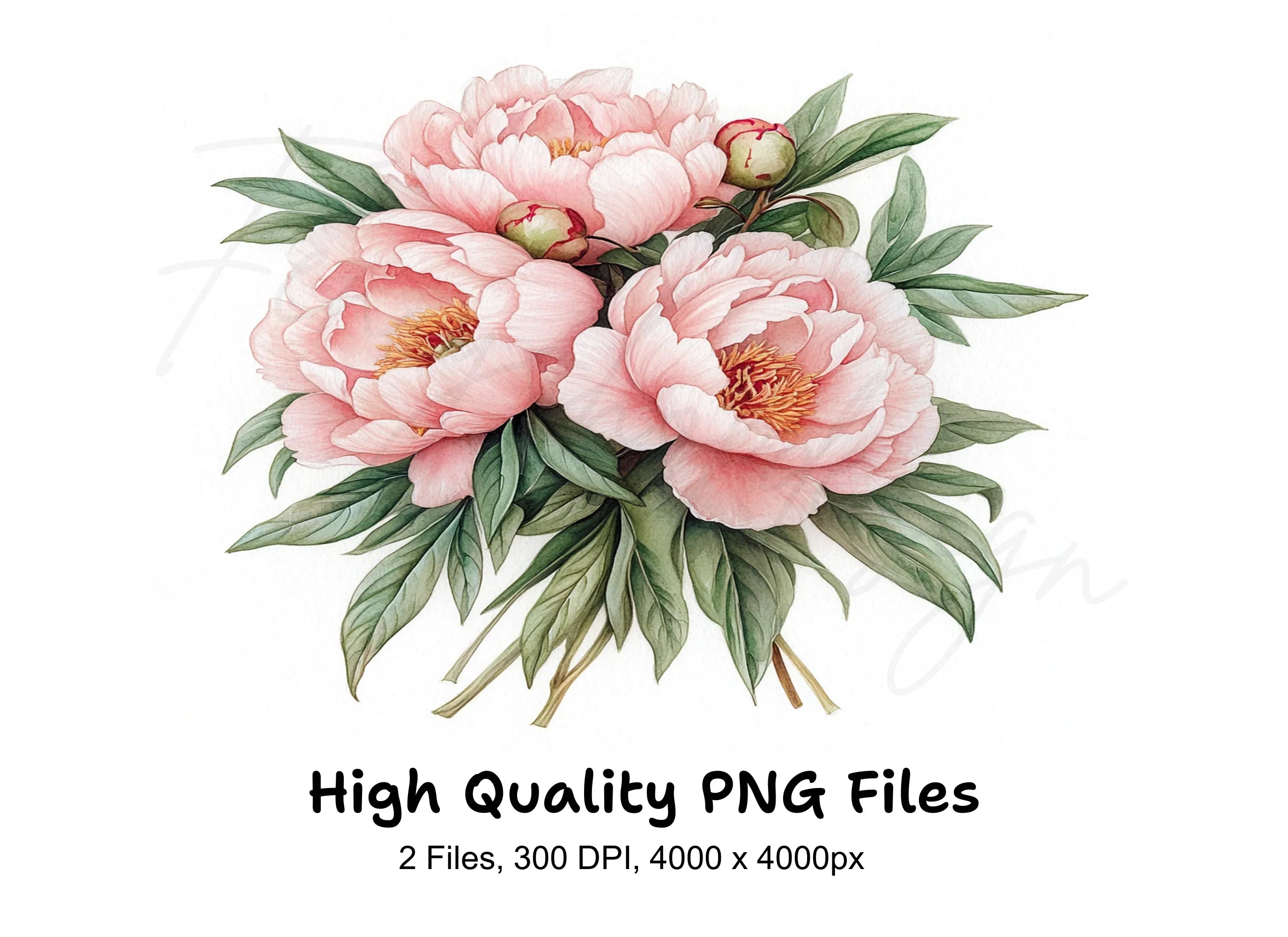 Beautiful Pink Peony Bouquet Clipart Bundle