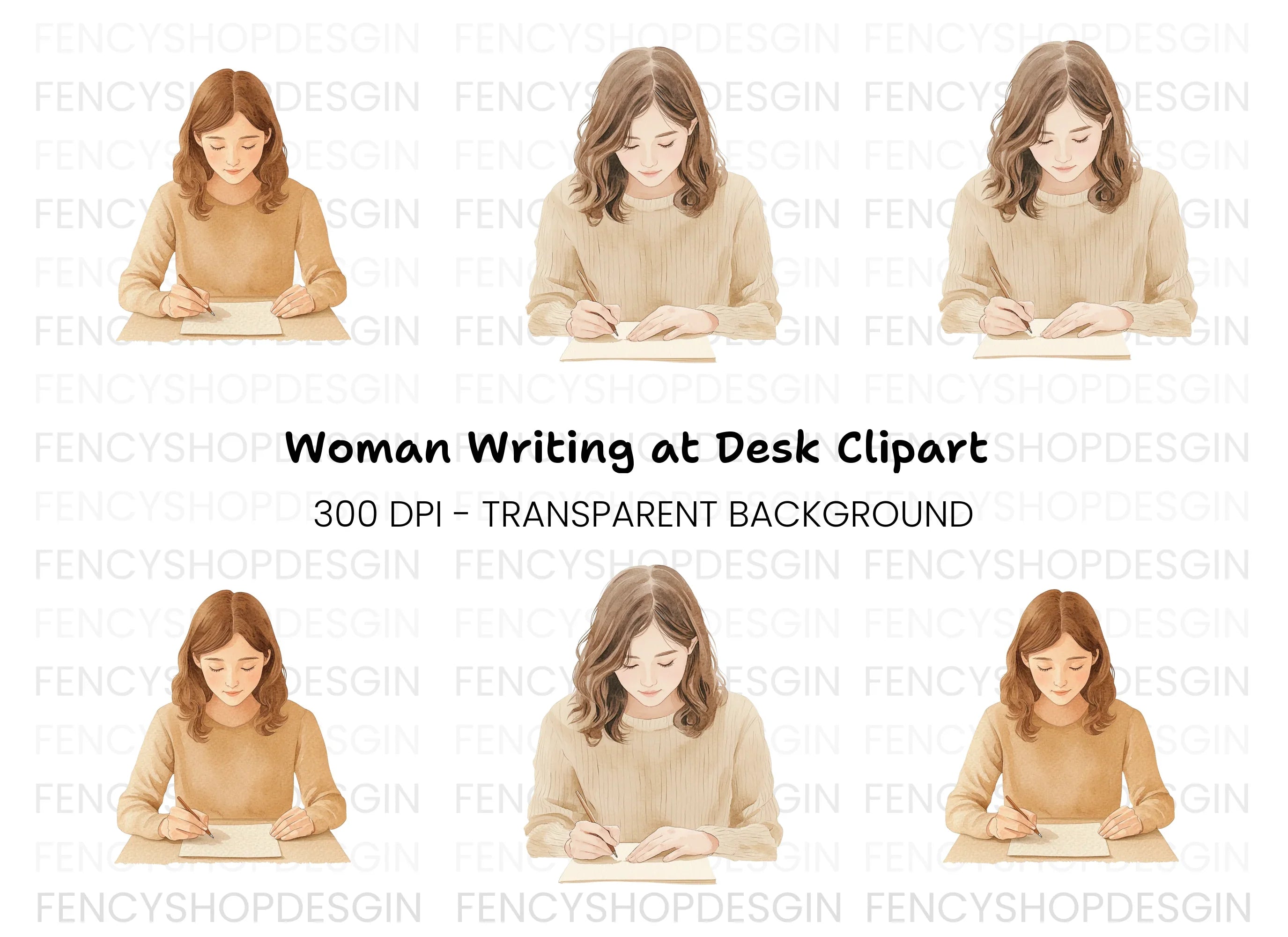 Creative Woman Writing Clipart Bundle