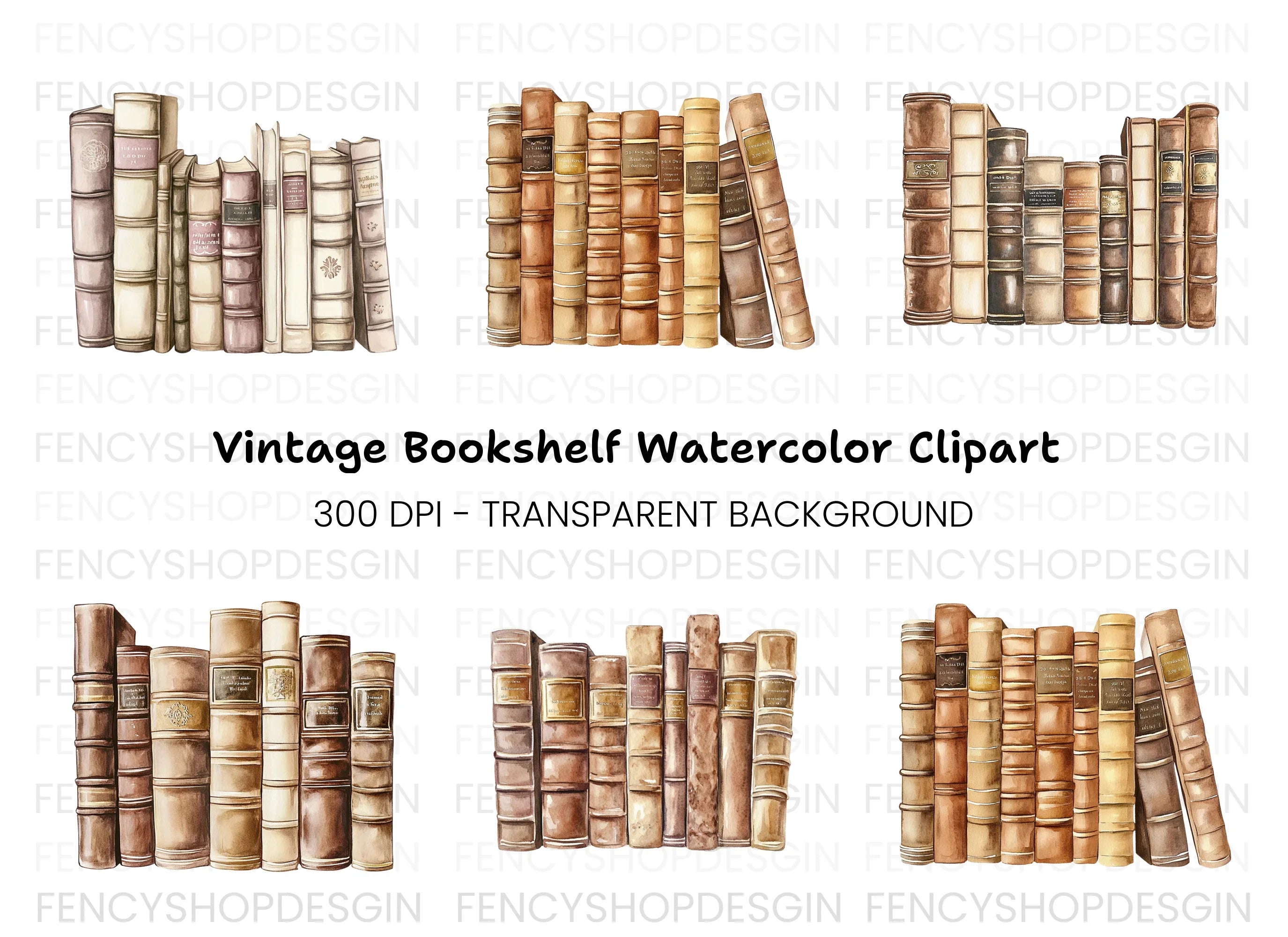 Vintage Bookshelf Clipart Bundle