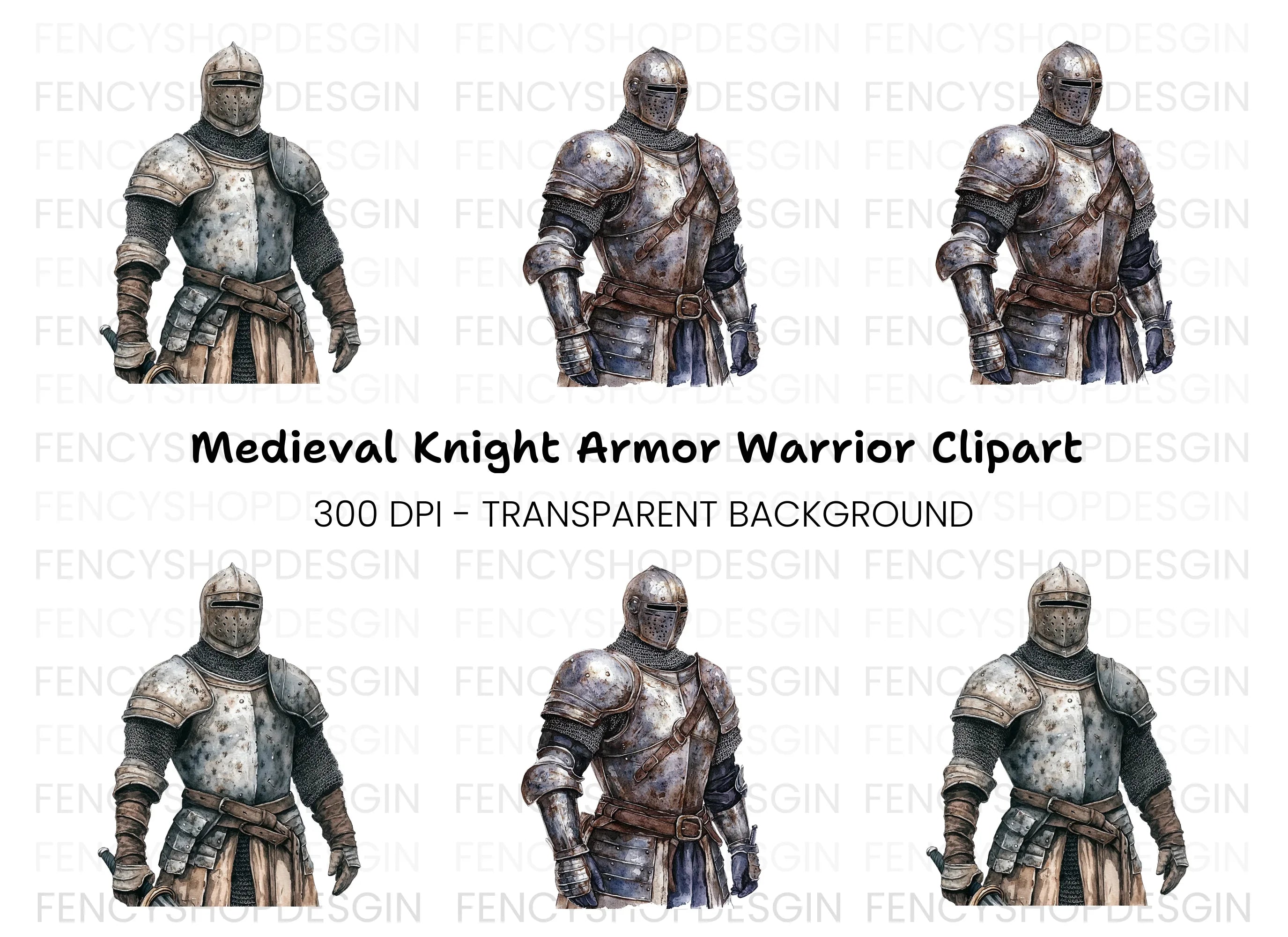Medieval Knights in Armor Clipart Bundle
