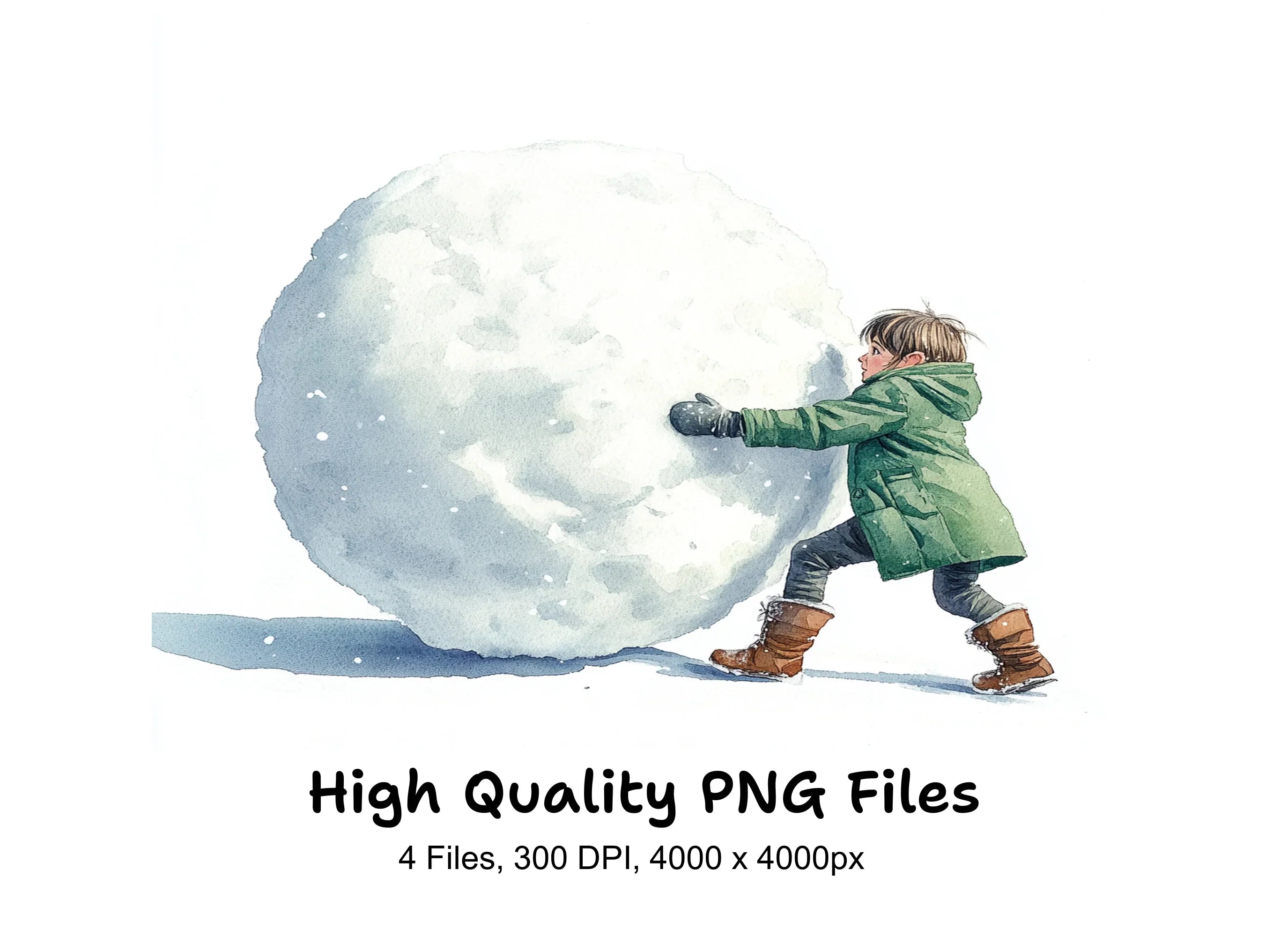 Kids Rolling Snowballs Clipart Bundle