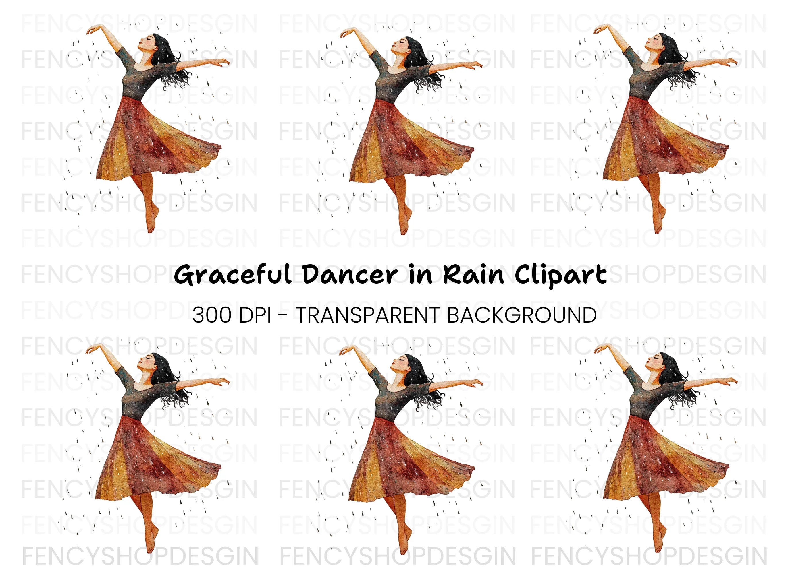 Dancing Woman in Rain Clipart Bundle