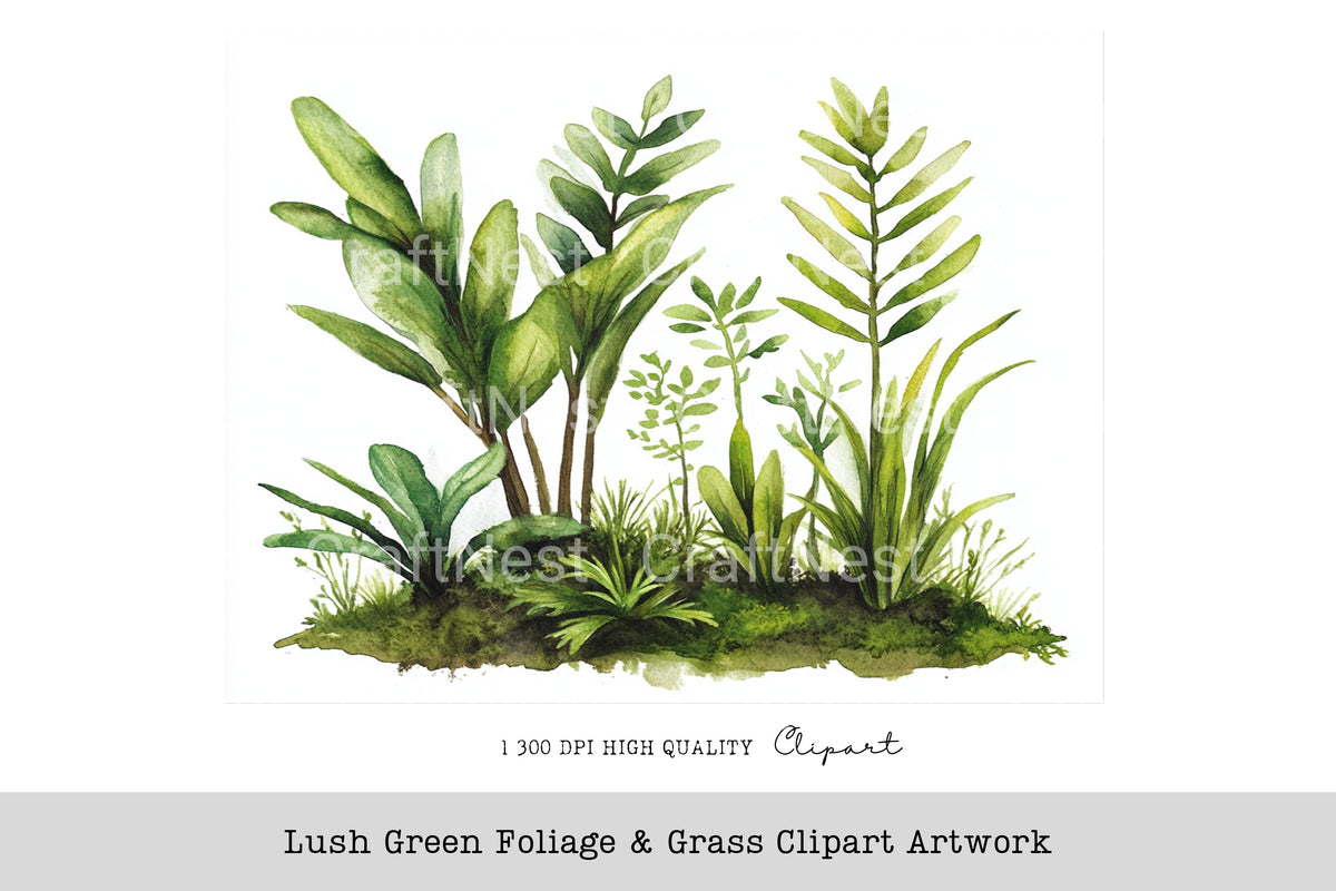 Lush Green Foliage Grass Artwork Clipart Bundle
