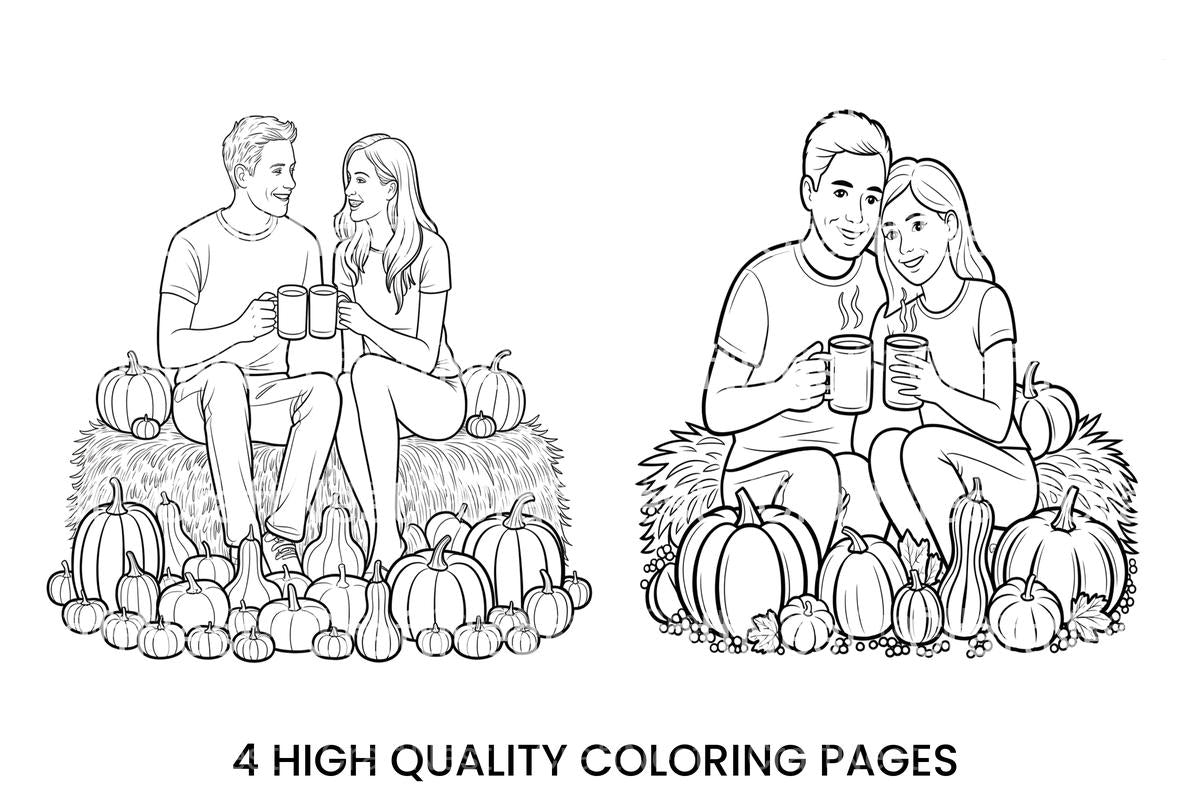 Autumn Couple with Pumpkins Coloring Books