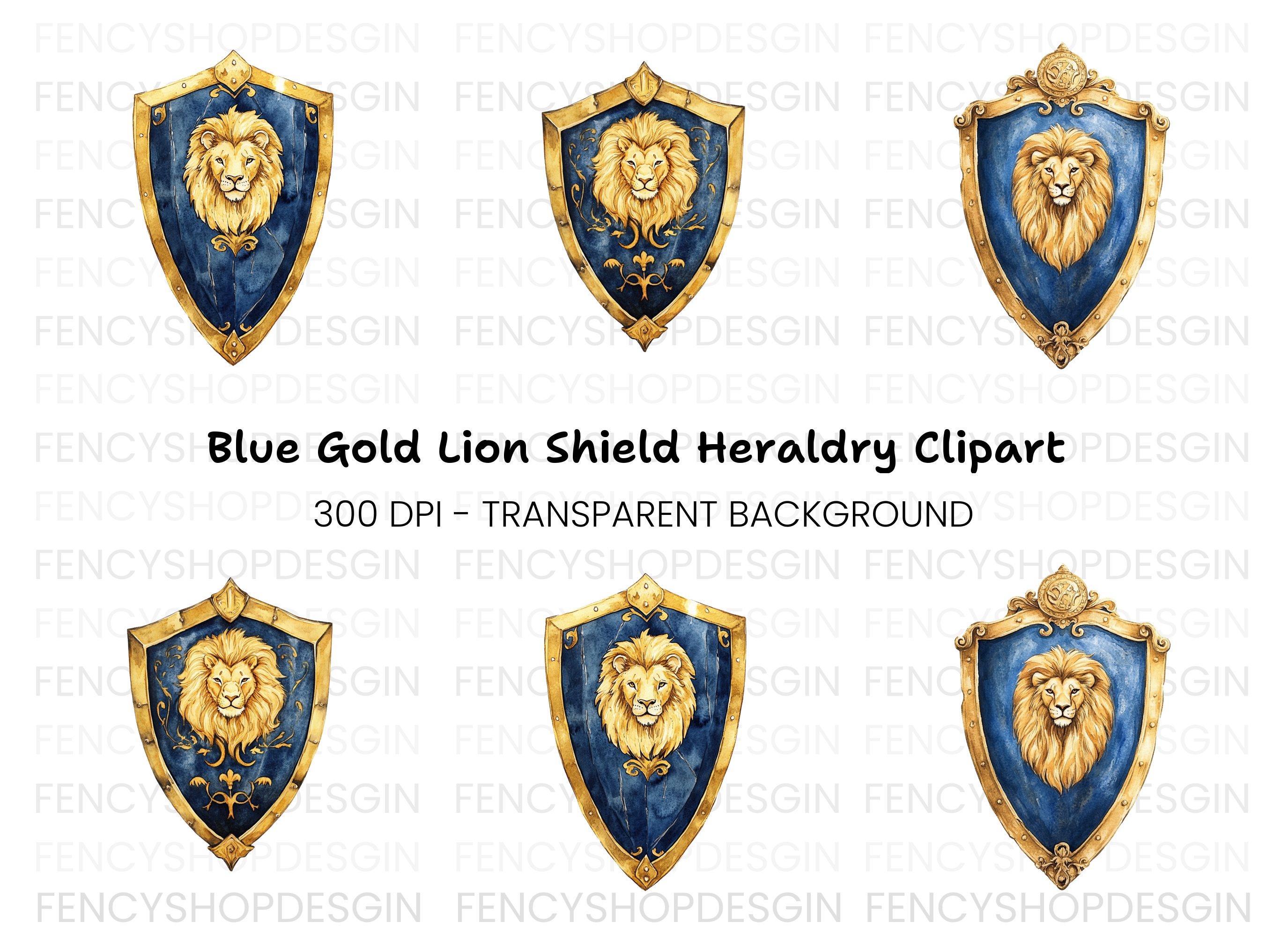 Regal Lion Shields Clipart Bundle