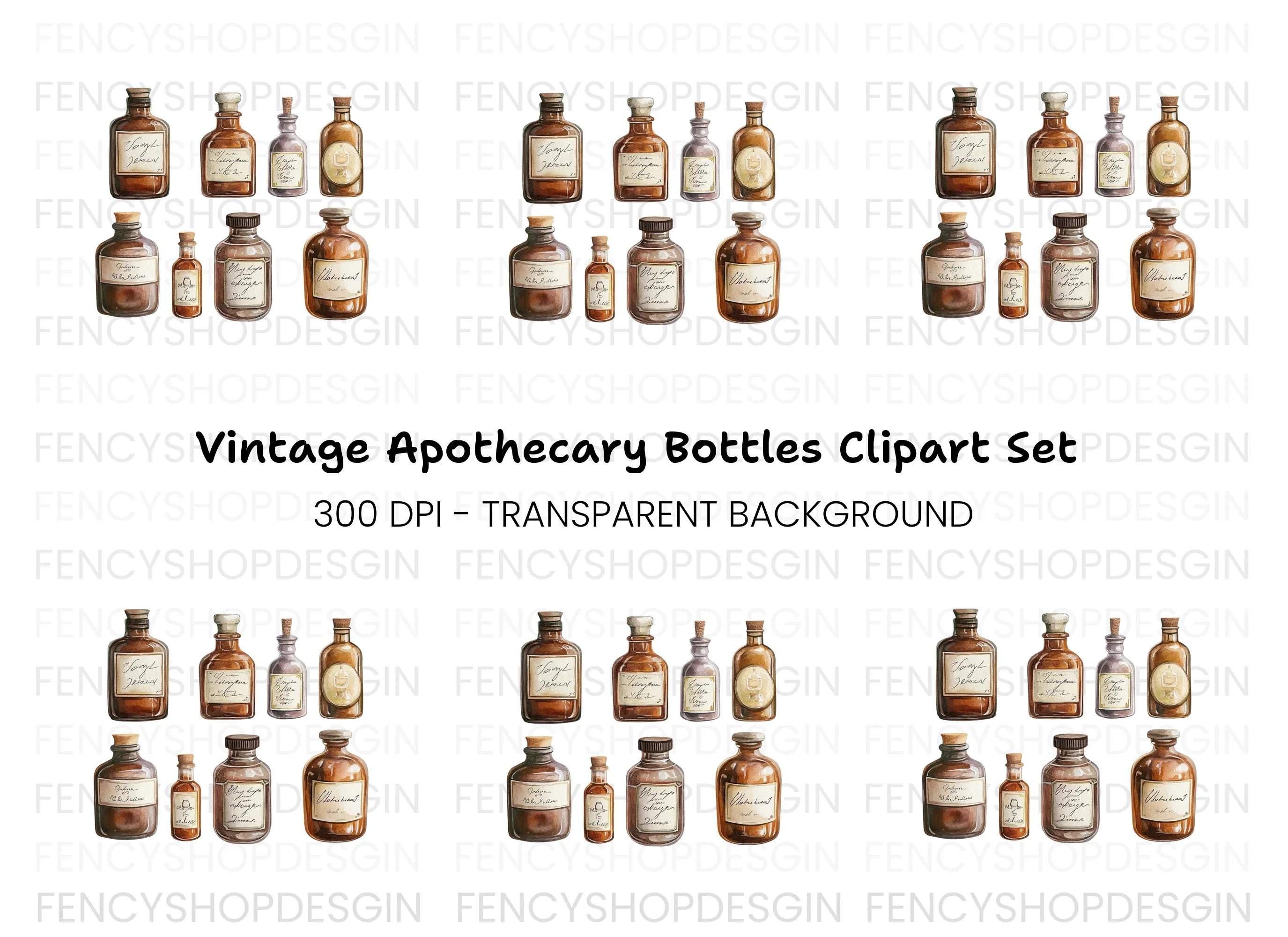 Antique Medicine Bottles Clipart Bundle