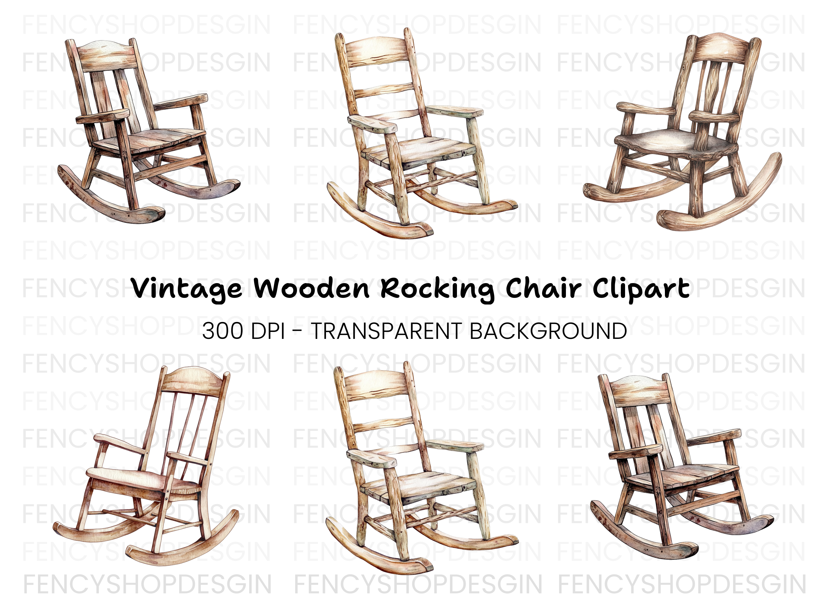 Rustic Wooden Rocking Chairs Clipart Bundle