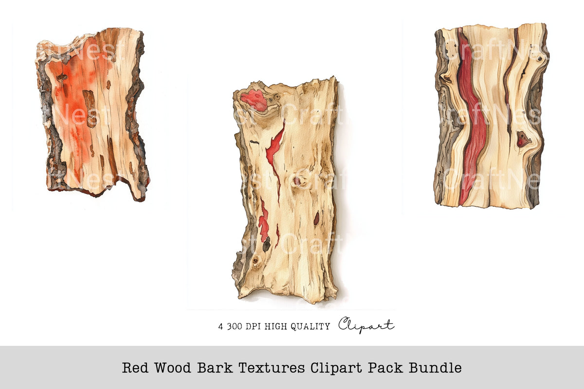 Red Wood Bark Textures Clipart Bundle