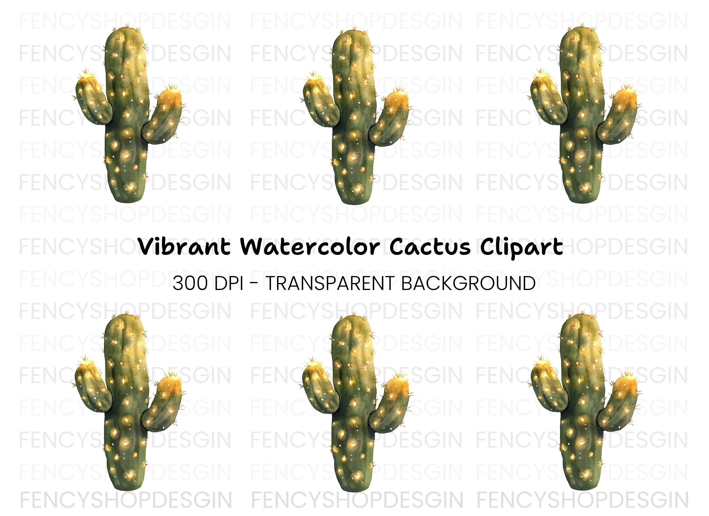 Cactus Glowing Lights Clipart Bundle