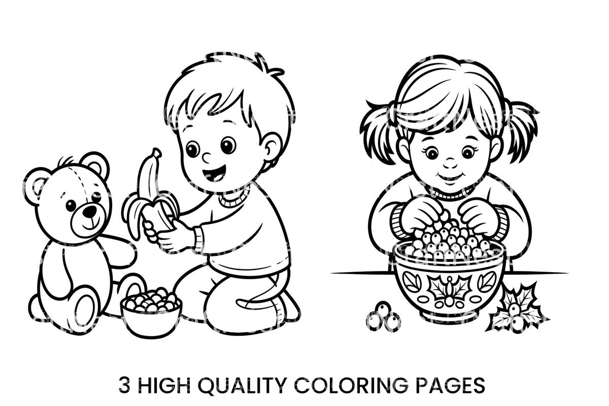 Kids Playing With Berries Coloring Books